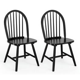 Kadyn - Set of 2 Vintage Windsor Dining Chairs with Spindle Back Design, Perfect Kitchen and Trattoria Style Seating - Black