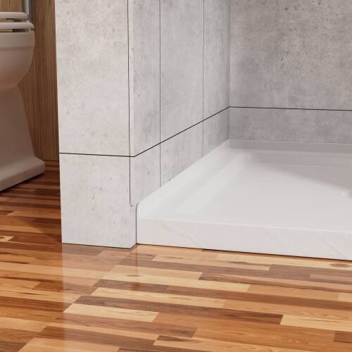 Alt View 1. JUJABU - 36"x36" Shower Pan 3.3" Height Single Threshold Shower Base in Slate White, Anti-slip Acrylic, Center Drain - White.