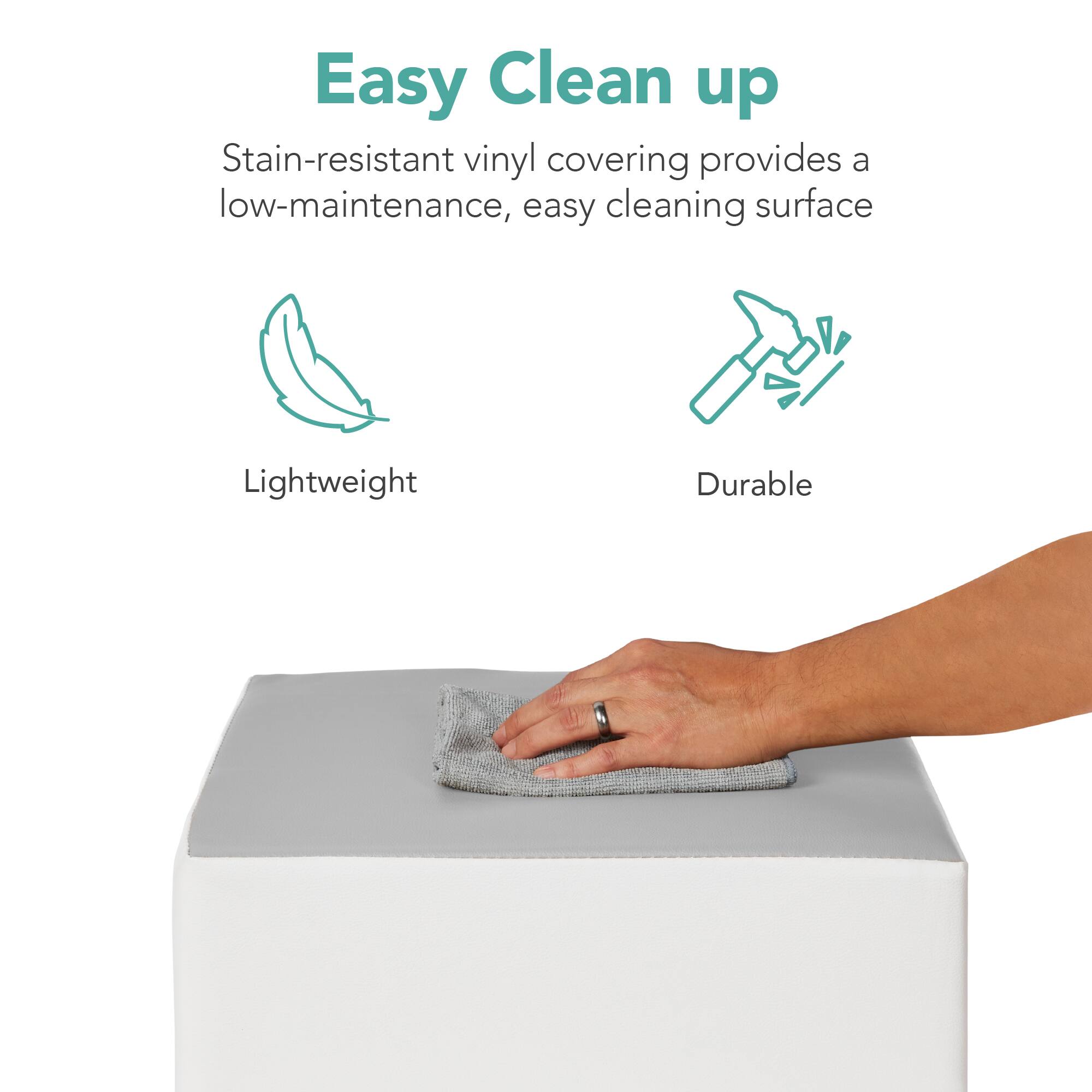 Easy Clean up

Stain-resistant vinyl covering provides a low-maintenance, easy cleaning surface

Lightweight
Durable