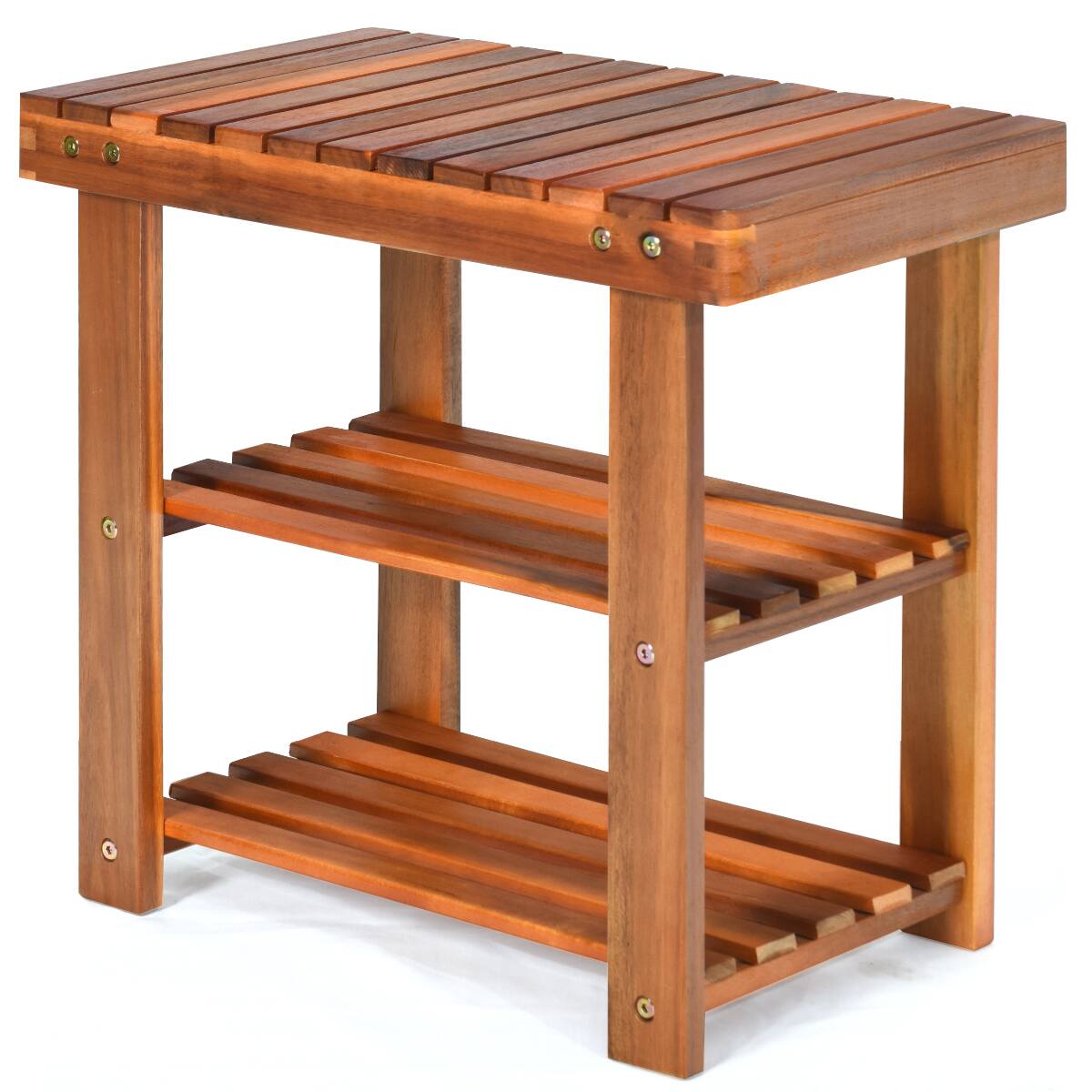 Alt View 13. Costway - 3-Tier Wood Shoe Rack 19' Shoe Bench Freestanding Boots Organizer Heavy-duty - Teak.