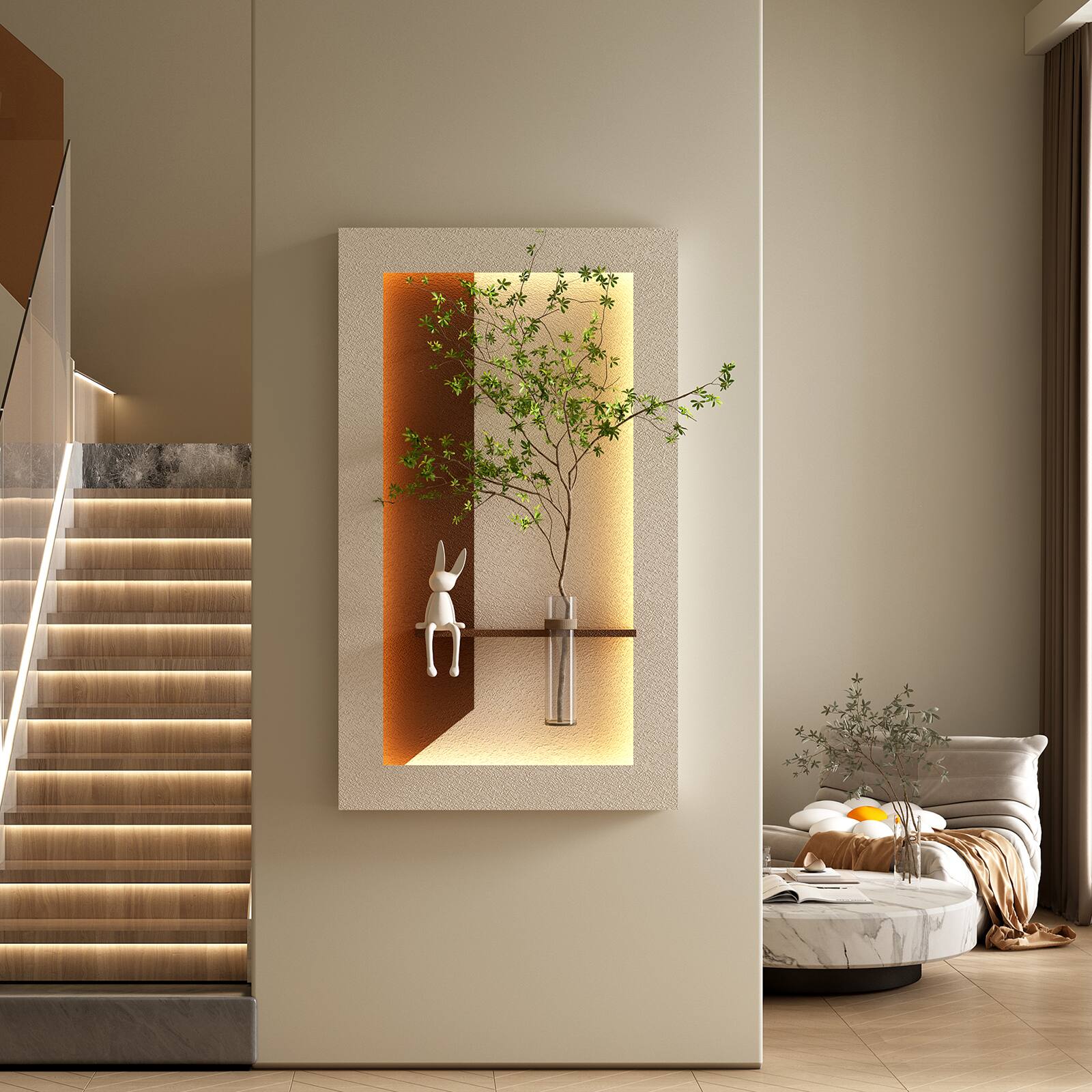 Alt View 1. Chateau Abodes - LED 3D Sandstone Wall Decor with Glass Vase, Remote Control & Adjustable Color Lights for Living Room, Bedroom - F - 23.62" x 41.34".