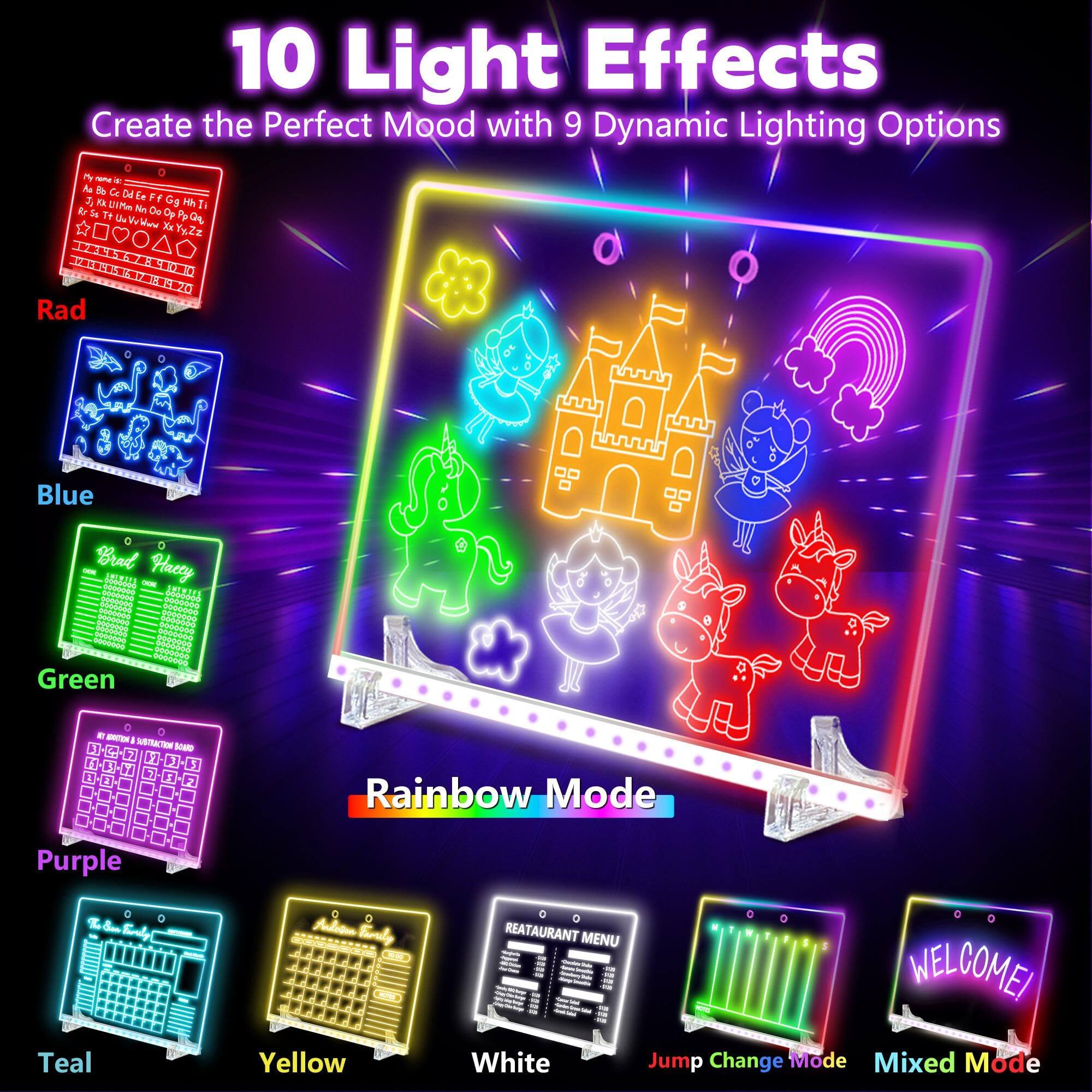 10 Light Effects  
Create the Perfect Mood with 9 Dynamic Lighting Options  

Rad  
Blue  
Green  
Purple  
Teal  
Yellow  
White  
Rainbow Mode  
Jump Change Mode  
Mixed Mode  

Restaurant Menu  
Welcome!