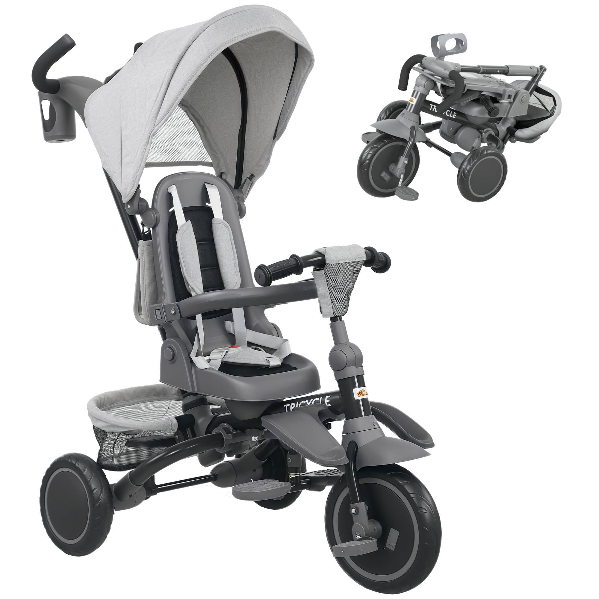 Qaba - in 1 Kids Tricycle with Adjustable Push Handle, Removable Canopy, Reversible Seat - Gray price history on PriceWatchPro