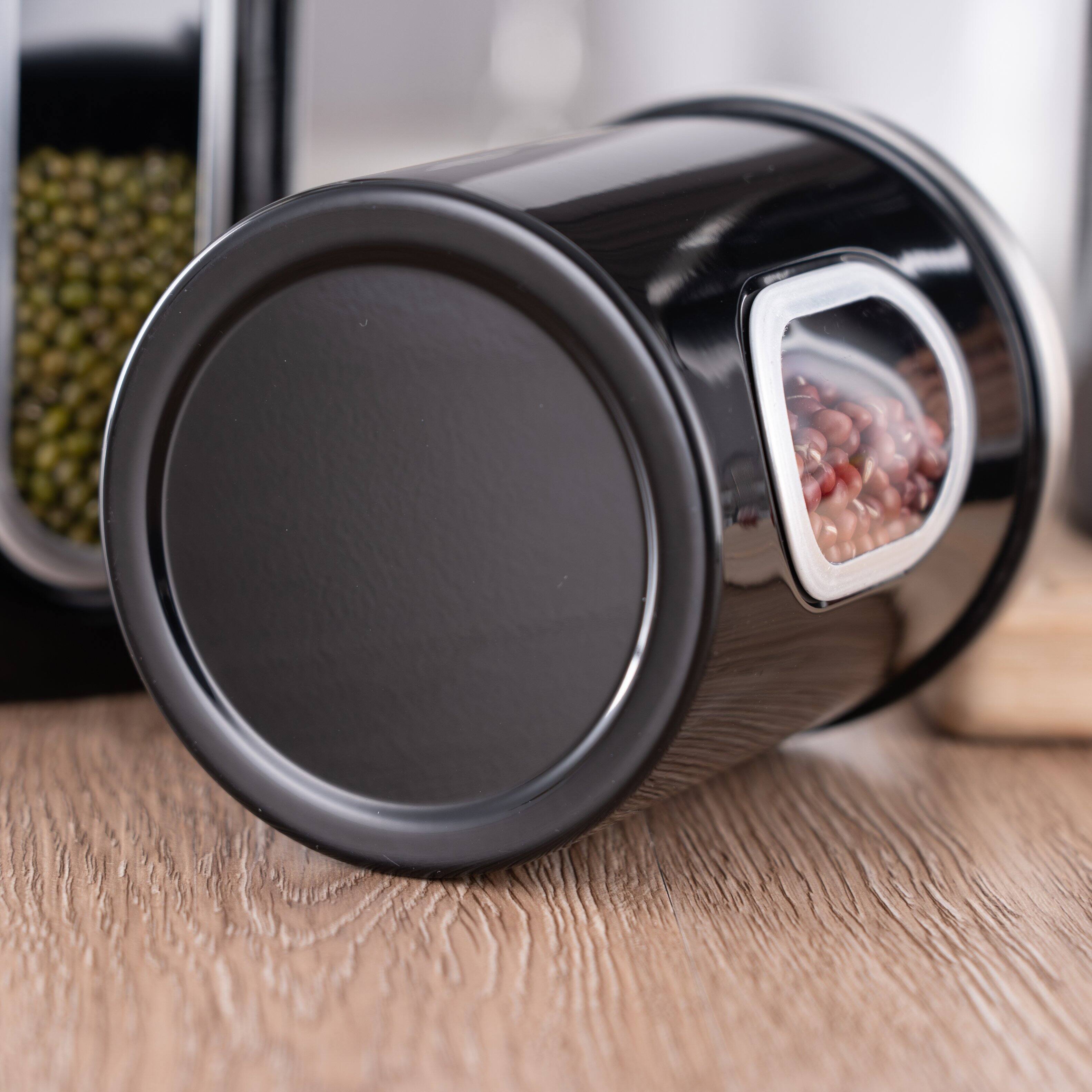 Alt View 1. Malletson - 3 Piece Stainless Steel Canister Set, Airtight Coffee Container Tea Organizer & Sugar Canister, Kitchen - Black.