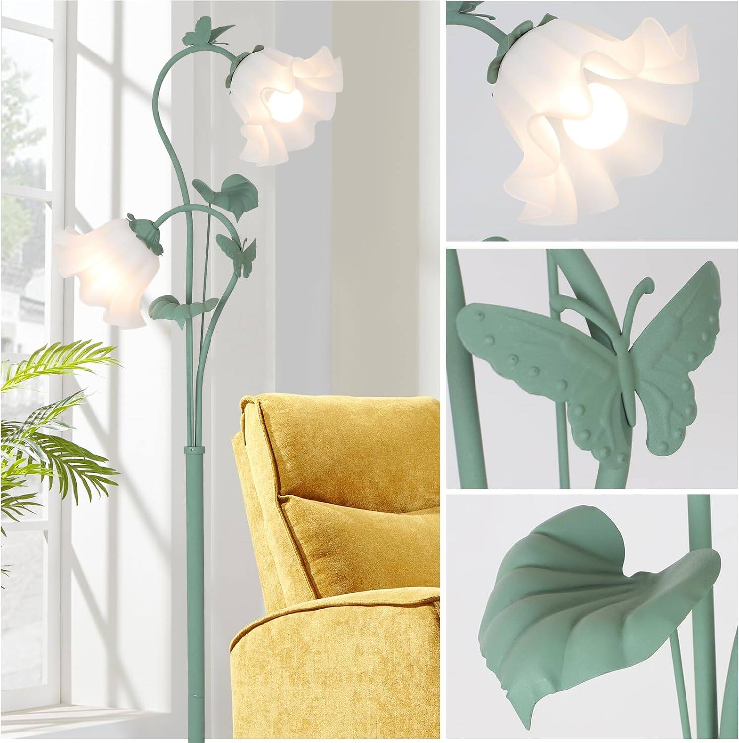Alt View 1. Akoasm - Vintage Flower Floor Lamp Standing Lamp with 2 LED 5W Blubs, Foot Switch for Living Room Bedroom Office.