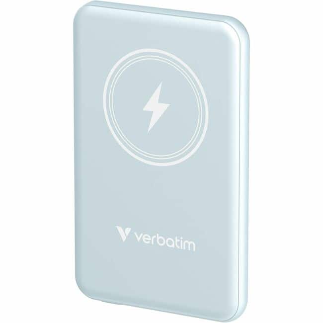 Verbatim - Charge 'n' Go Magnetic Wireless Power Bank 5000 mAh - Blue - For Smartphone - 5000 mAh - 20 W - USB Type-C