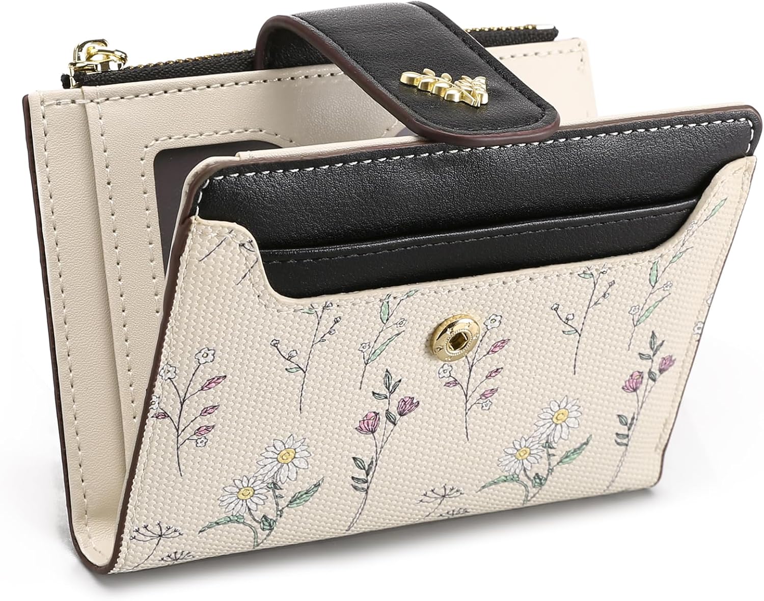 Alt View 7. Wikistore - WIKISTORE Small Wallets for Women RFID Blocking Leather Bifold Zipper Card Holder Black - Black.