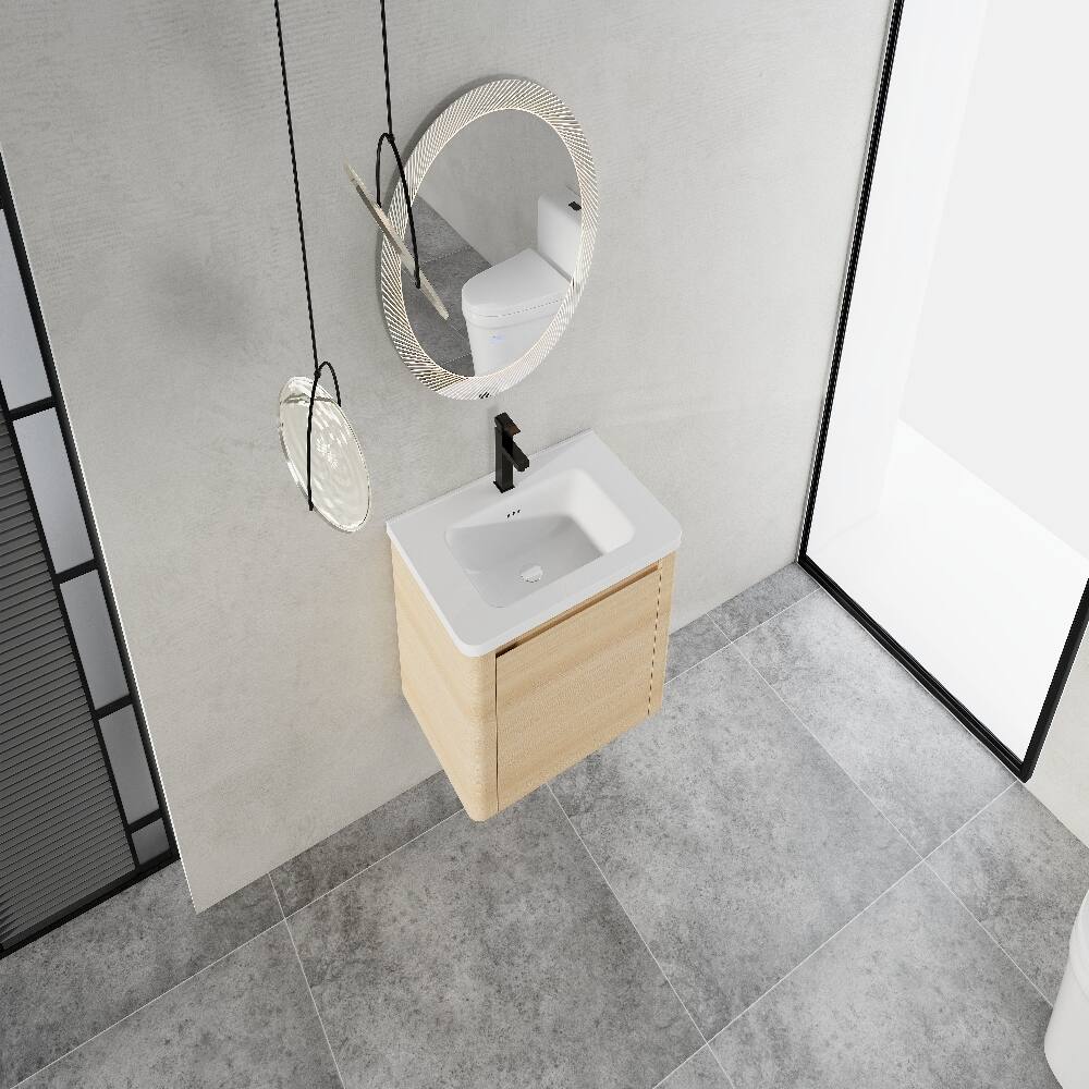 Alt View 4. Loheer - Loheer 28 inch wall mounted bathroom vanity American White Oak - American White Oak.