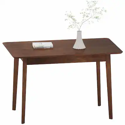 Front. Homcom - Mid-Century Modern Dining Table, 47.2" Rectangular Kitchen Table with Rubber Wood Frame and Veneer Top for Dining Room - Walnut.