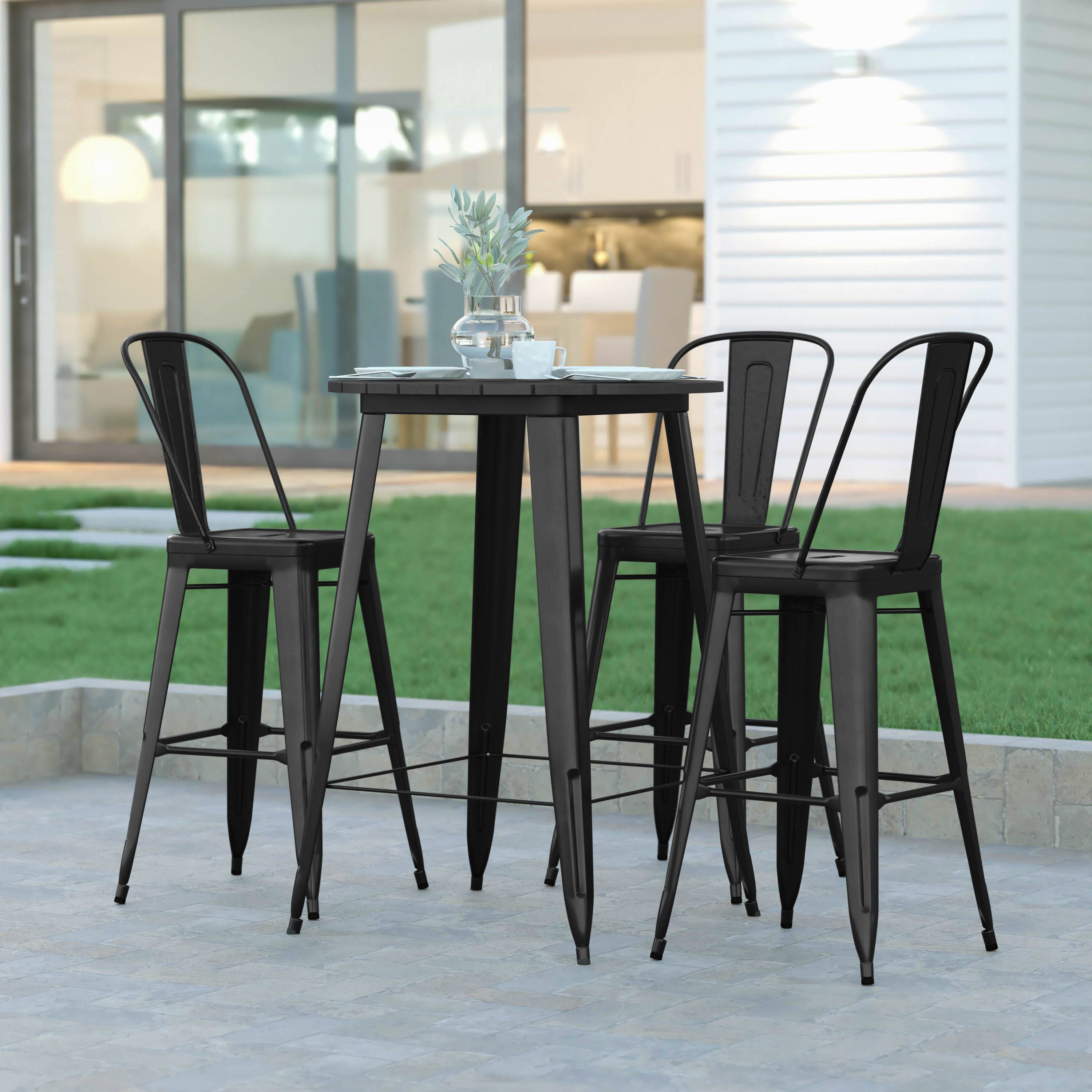 Alt View 1. Emma + Oliver - Drew Indoor/Outdoor Bar Top Table, 30" Round All Weather Poly Resin Top with Steel base - Black Top/Black Frame.