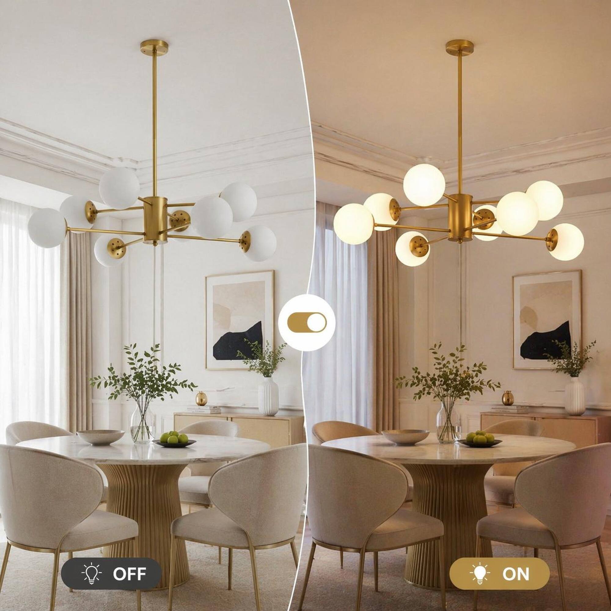 Alt View 1. RYHNUYNE - 35 in. Modern 8-Light Gold Chandelier with White Glass Globes Mid-Century Lighting Fixture - Gold.
