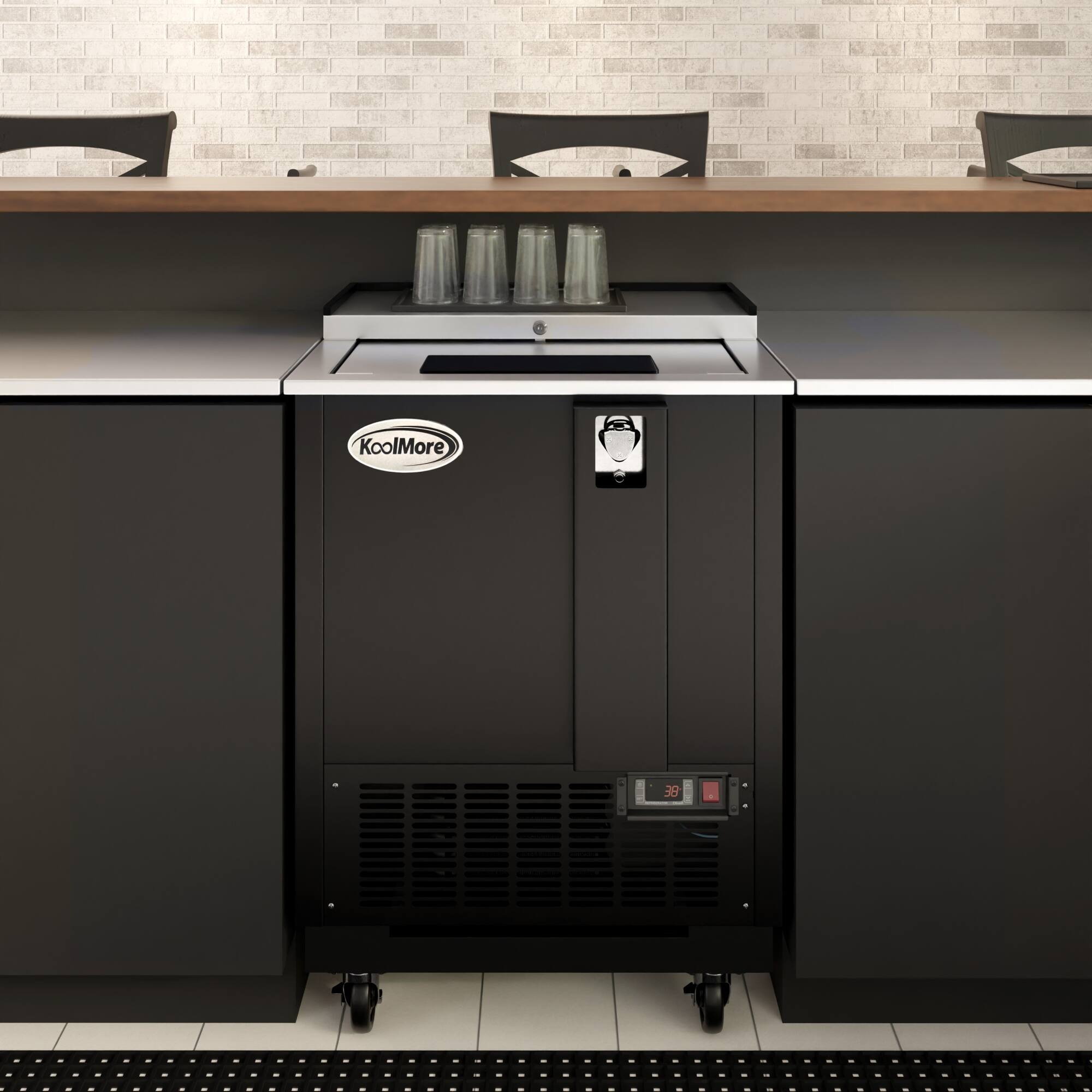 Alt View 1. Koolmore - 25 in. Commercial Bottle Cooler in Black with Built-In Opener, ETL Listed, 5 cu. ft. (KM-BOC25-BK) - Black painted steel.