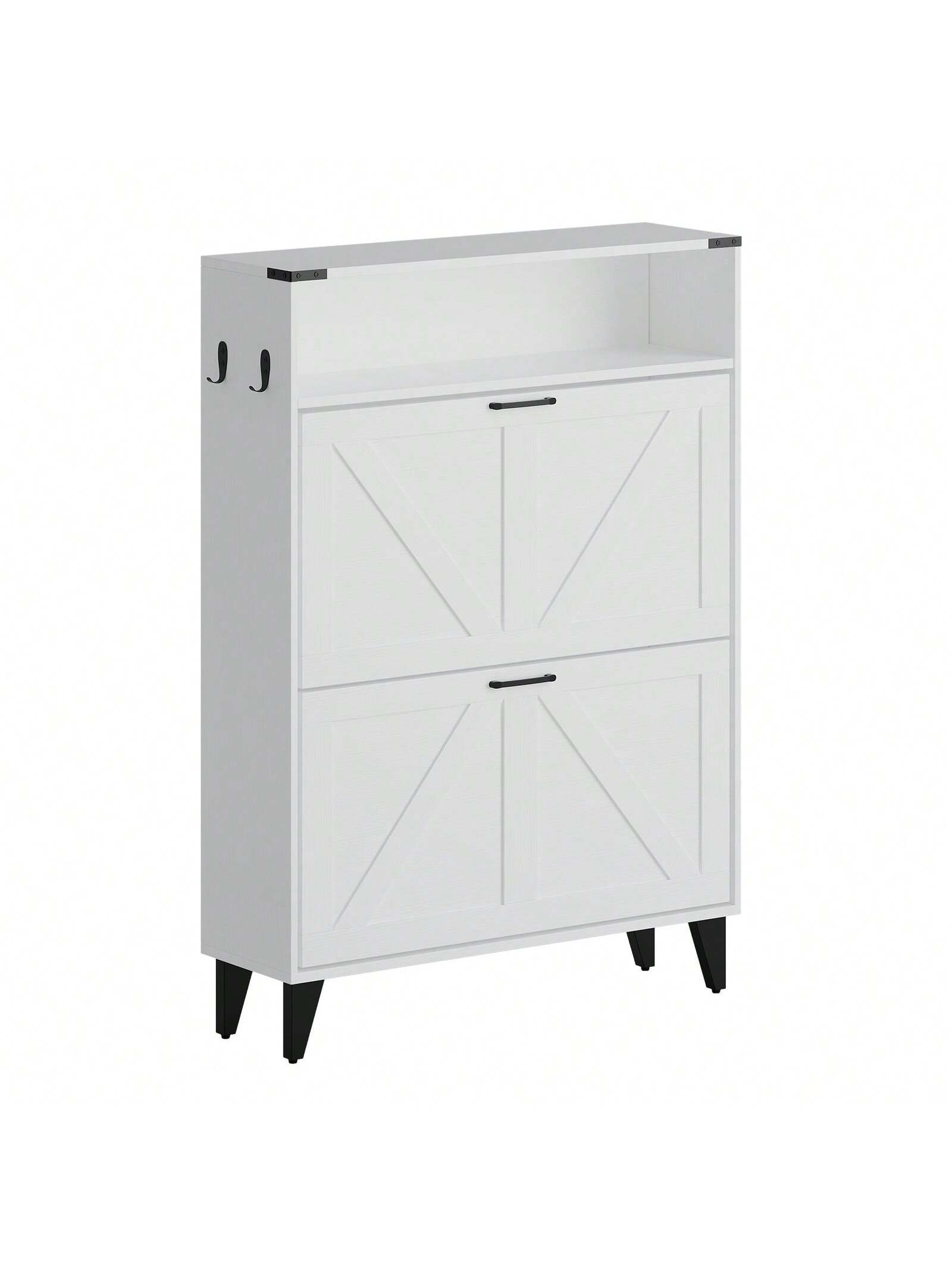 Alt View 3. GARVEE - Narrow Shoe Cabinet Entryway Cabinet With Shoe Storage Shoe Cabinet With 2 Flip Drawers Freestanding Shoe Cabinet - White.