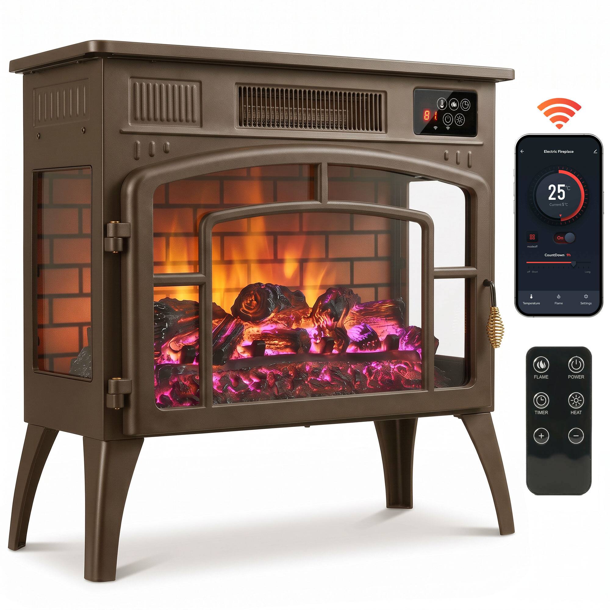 8
COME in.
Electric Fireplace
25 Currents c
On
CountDown
our
ing.
impenture
Flavor
Settings
FLAME
POWER
TIMER
HEAT
+