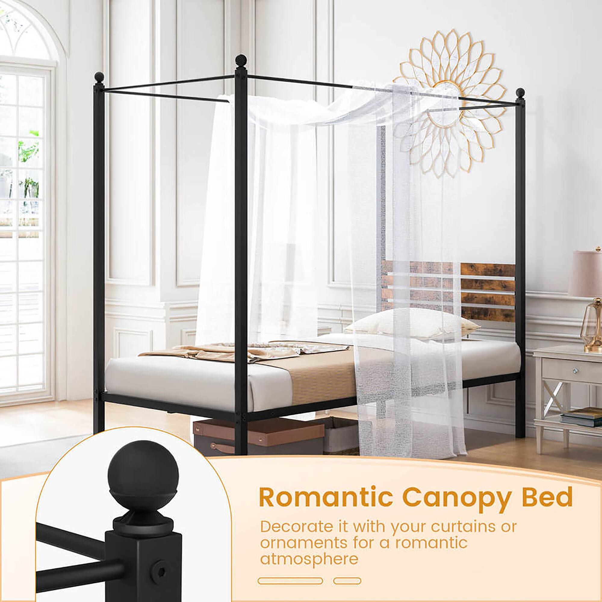 Romantic Canopy Bed

Decorate it with your curtains or ornaments for a romantic atmosphere