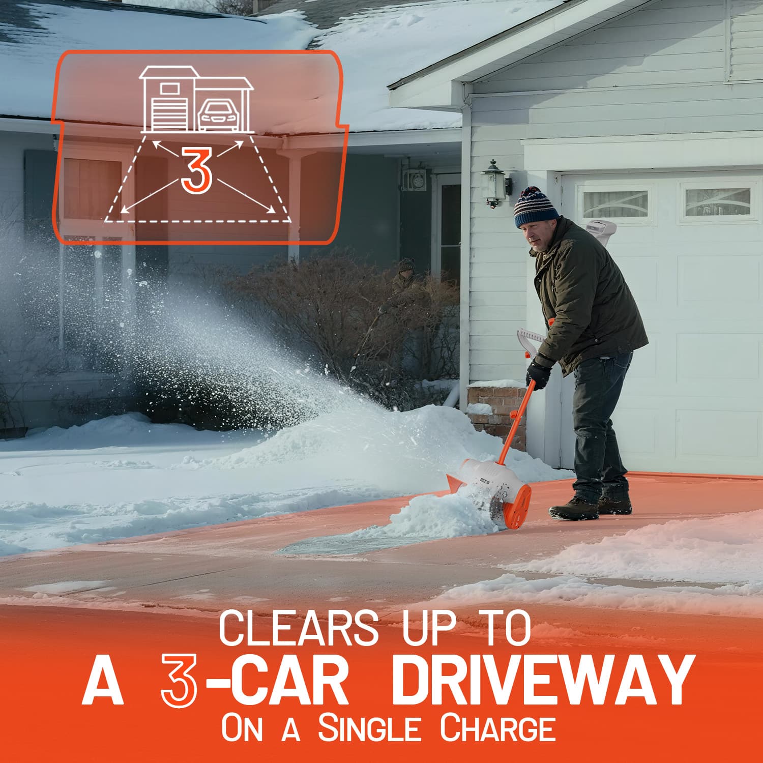 CLEARS UP TO A 3-CAR DRIVEWAY ON A SINGLE CHARGE