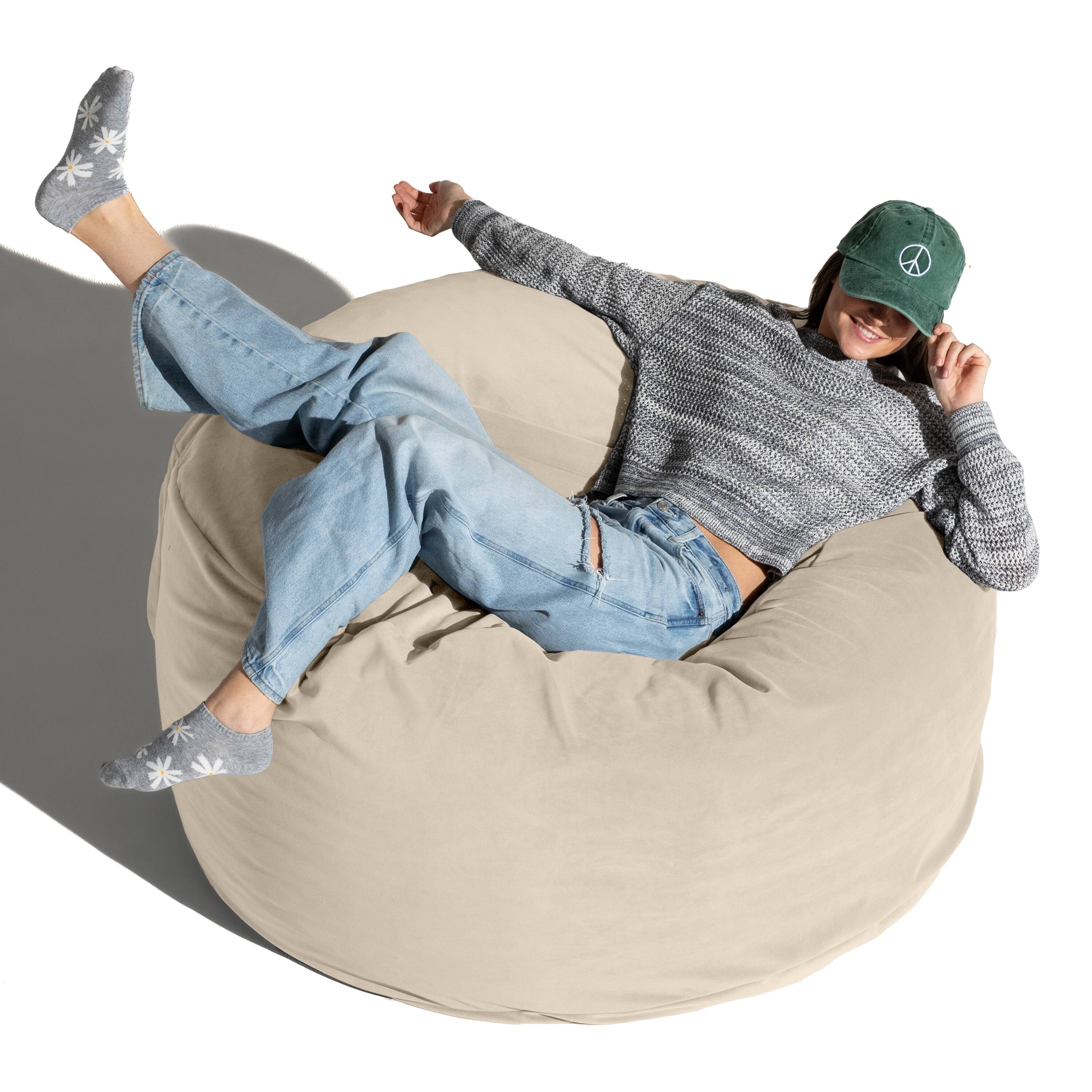 Left. Jaxx - Jaxx 4 Foot Saxx - Large Round Bean Bag Chair for Adults - Lush Velvet Ivory - Lush Velvet Ivory.