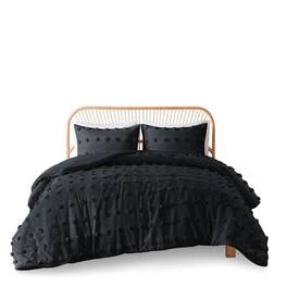 Hivvago - King/Cal King 3 Piece Pompom Microfiber Hypoallergenic Comforter Set - Black