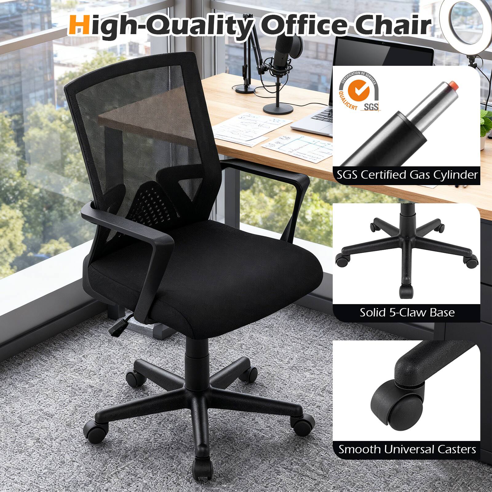High-Quality Office Chair

- SGS Certified Gas Cylinder
- Solid 5-Claw Base
- Smooth Universal Casters