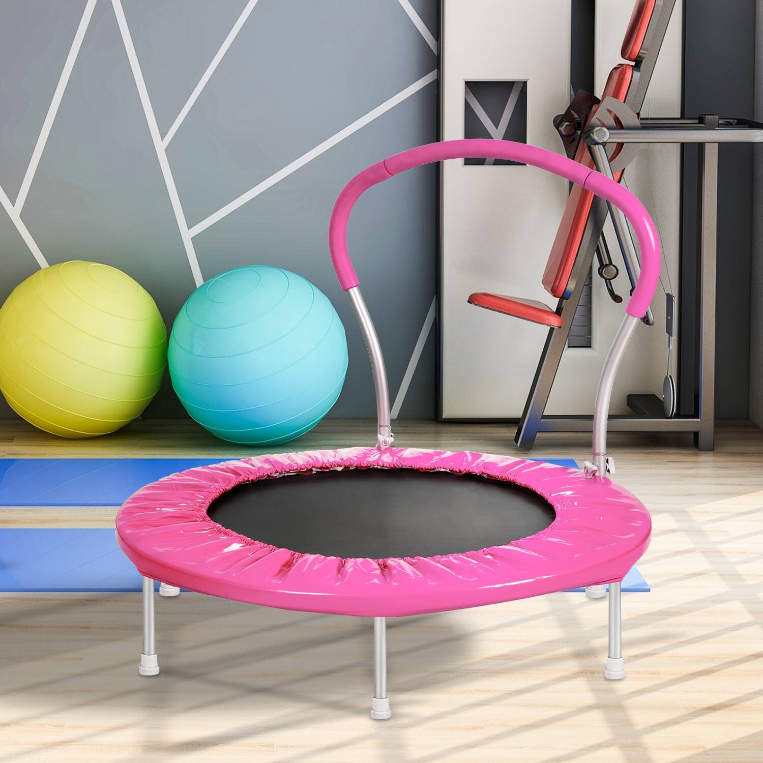Alt View 1. Ecooso - 36" Mini Trampoline with Handle, 6-Leg Stable Frame, Spring Bounce, 220 lb Capacity, Indoor/Outdoor - Pink.