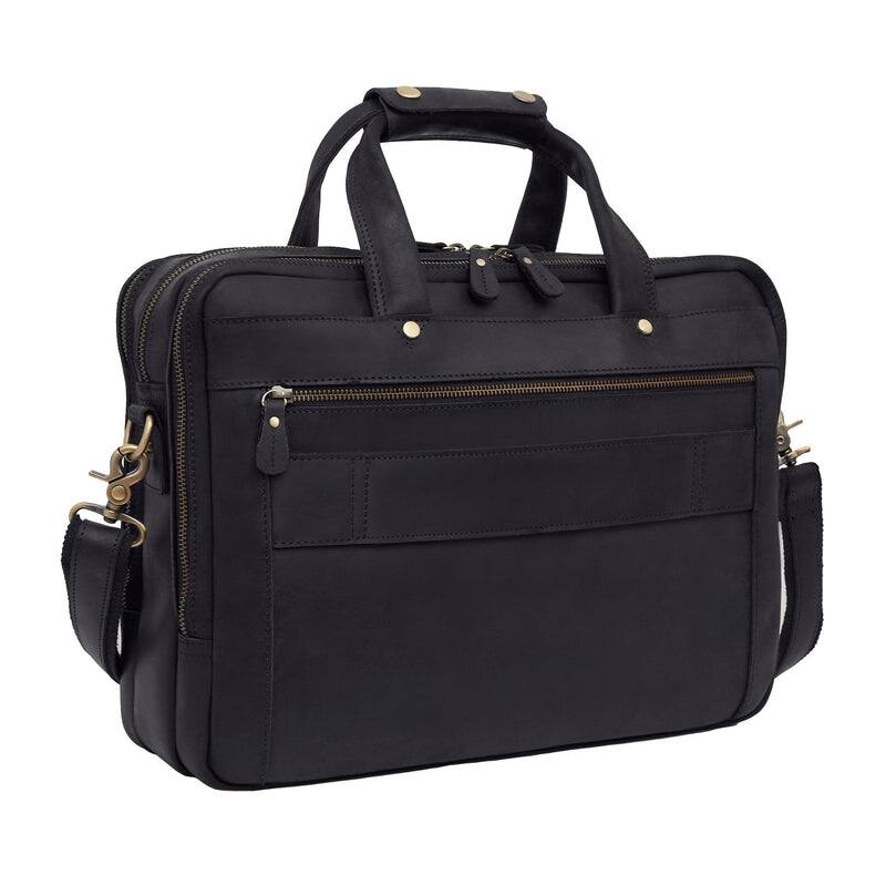 Back. Luxorro - Leather Briefcase for men. Fits 17" Laptops - Black.