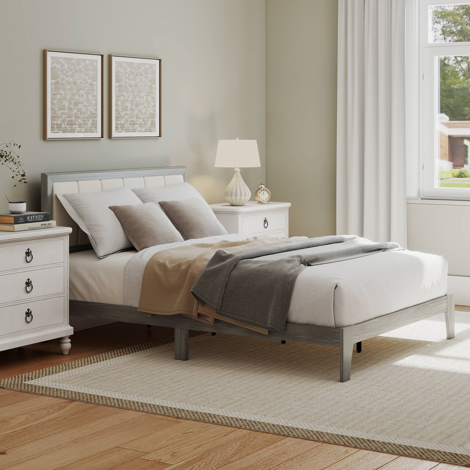 Alt View 7. Homcom - Bed Frame with Headboard Full Size Platform Bed Frame with Wooden Slats No Box Spring Needed Easy Assembly - Gray.