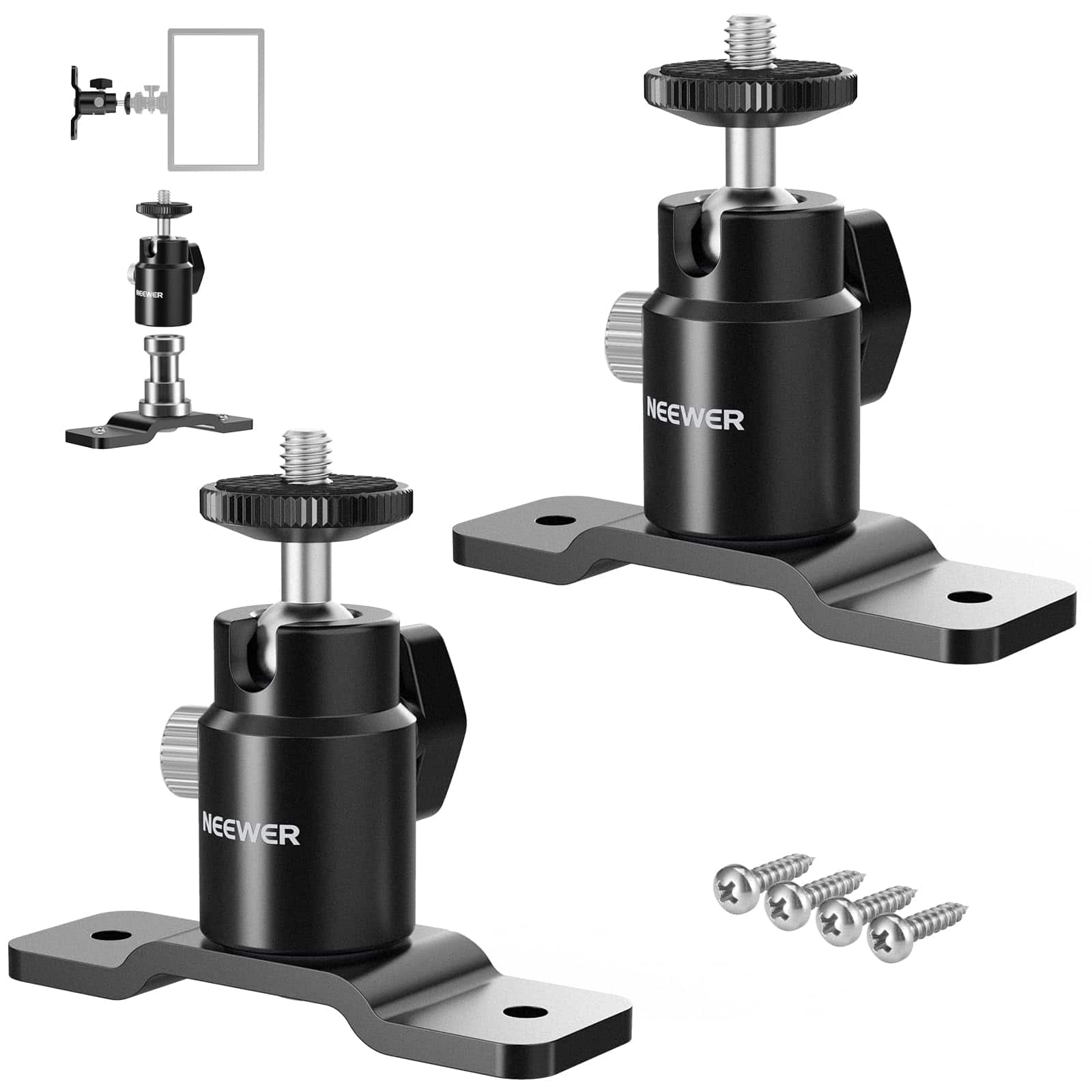 Neewer - 2-Pack T-Type Wall/Ceiling Mount, Ball Head, 5/8" & 1/4", 4.4lb Load, TS008