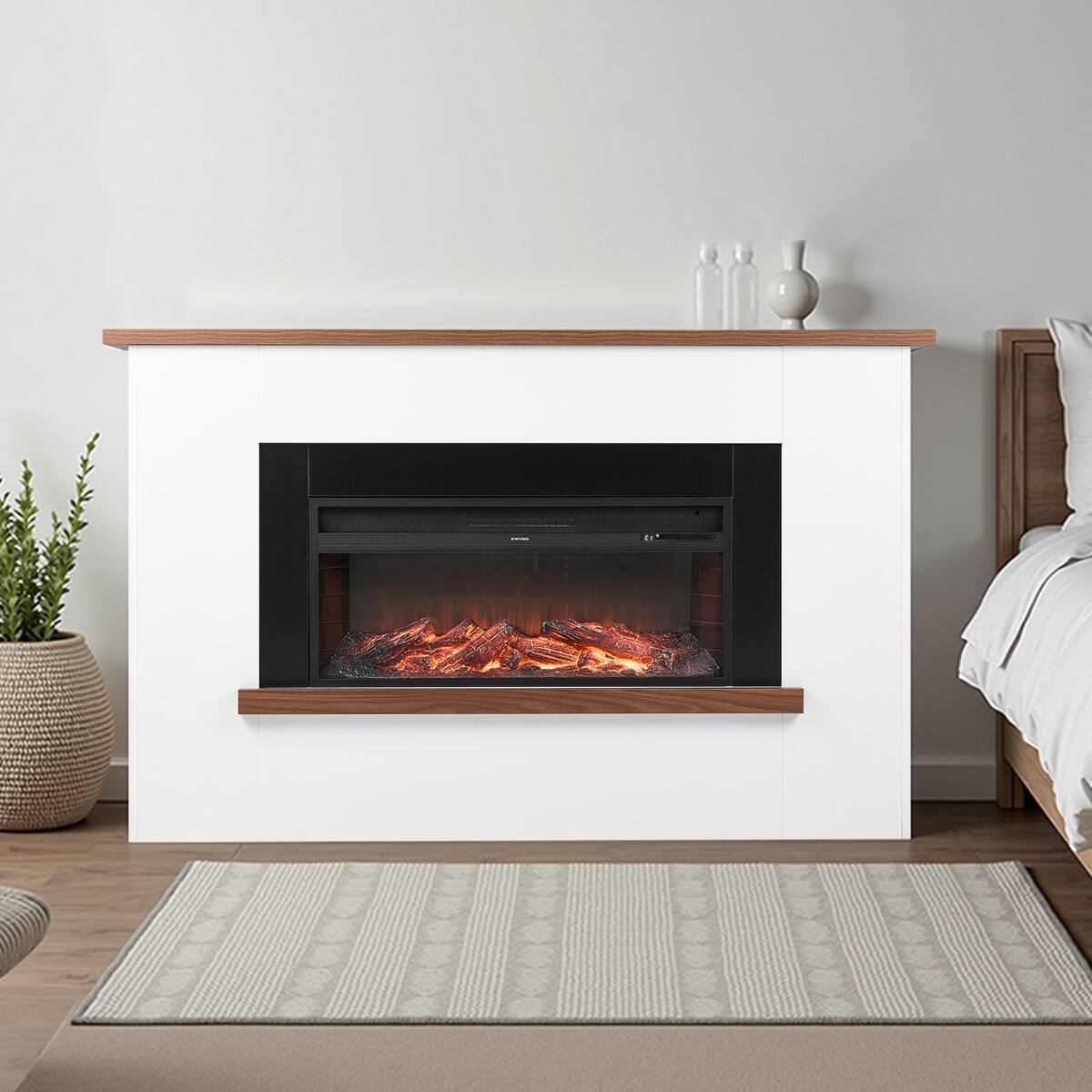 Angle. Loheer - Loheer 65.5 inch freestanding electric fireplace with mantel 1500W - Black White.