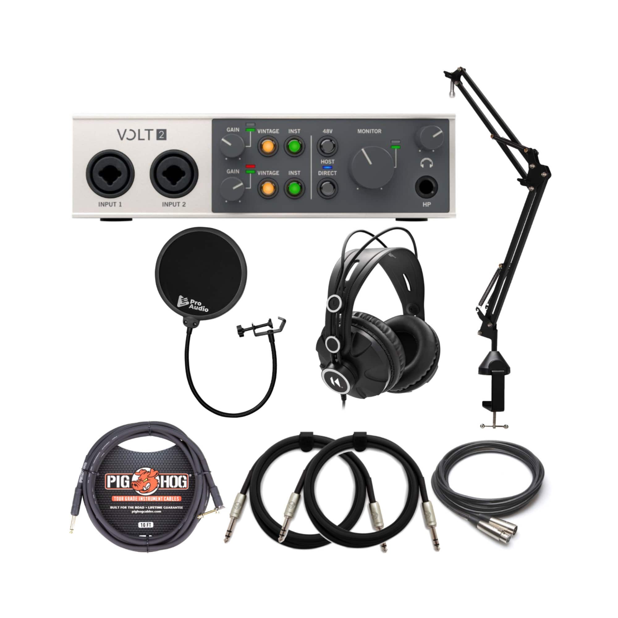 Universal Audio - VOLT-2 USB Audio Interface with Headphones, Boom Arm Bundle
