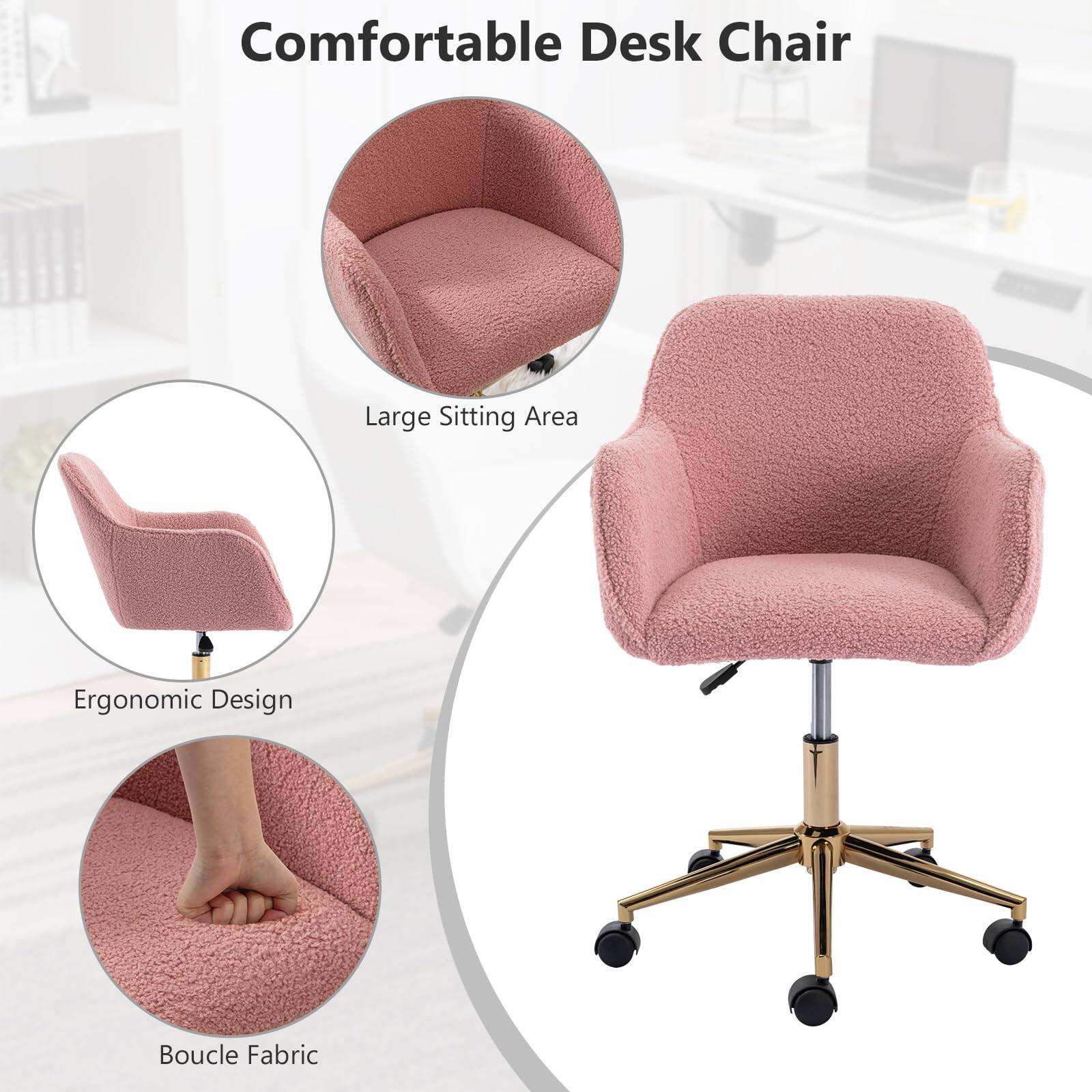 Comfortable Desk Chair

- Large Sitting Area
- Ergonomic Design
- Boucle Fabric