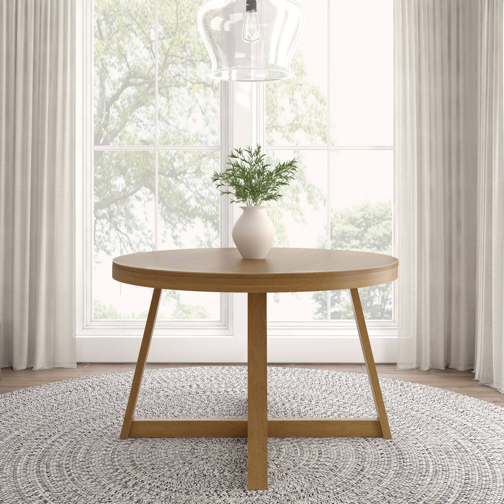 Alt View 1. Plank+Beam - Classic Round Dining Table (47in / 1194mm), Pecan Wirebrush - Pecan Wirebrush.