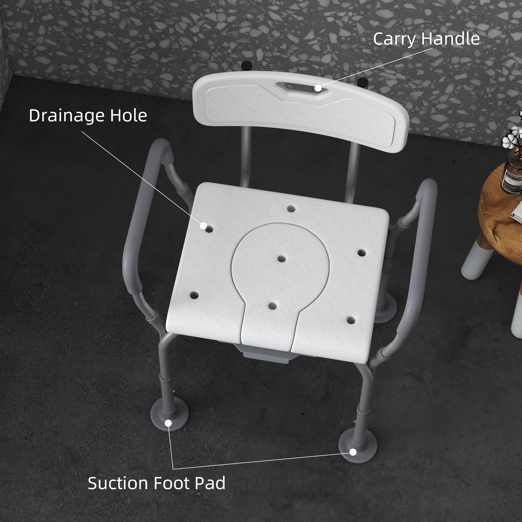 The text in the image should be grouped and corrected as follows:

- Carry Handle
- Drainage Hole
- Suction Foot Pad