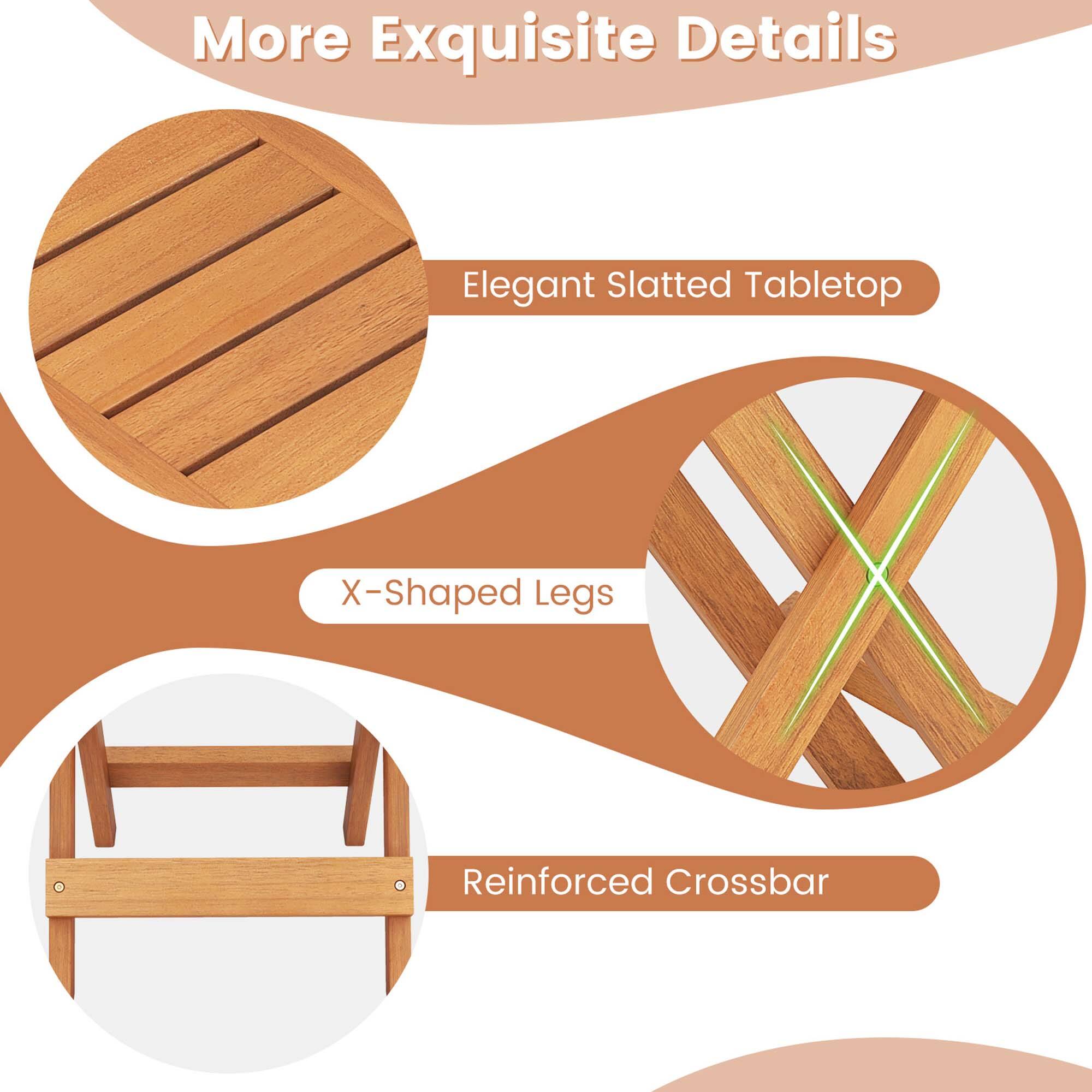 More Exquisite Details: Elegant Slatted Tabletop, X-shaped Legs, Reinforced Crossbar