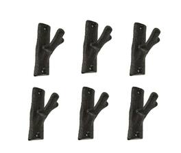 De Leon Collections - Cast Iron Rustic Tree Branch Wall Hook Set of 6 Small - Brown