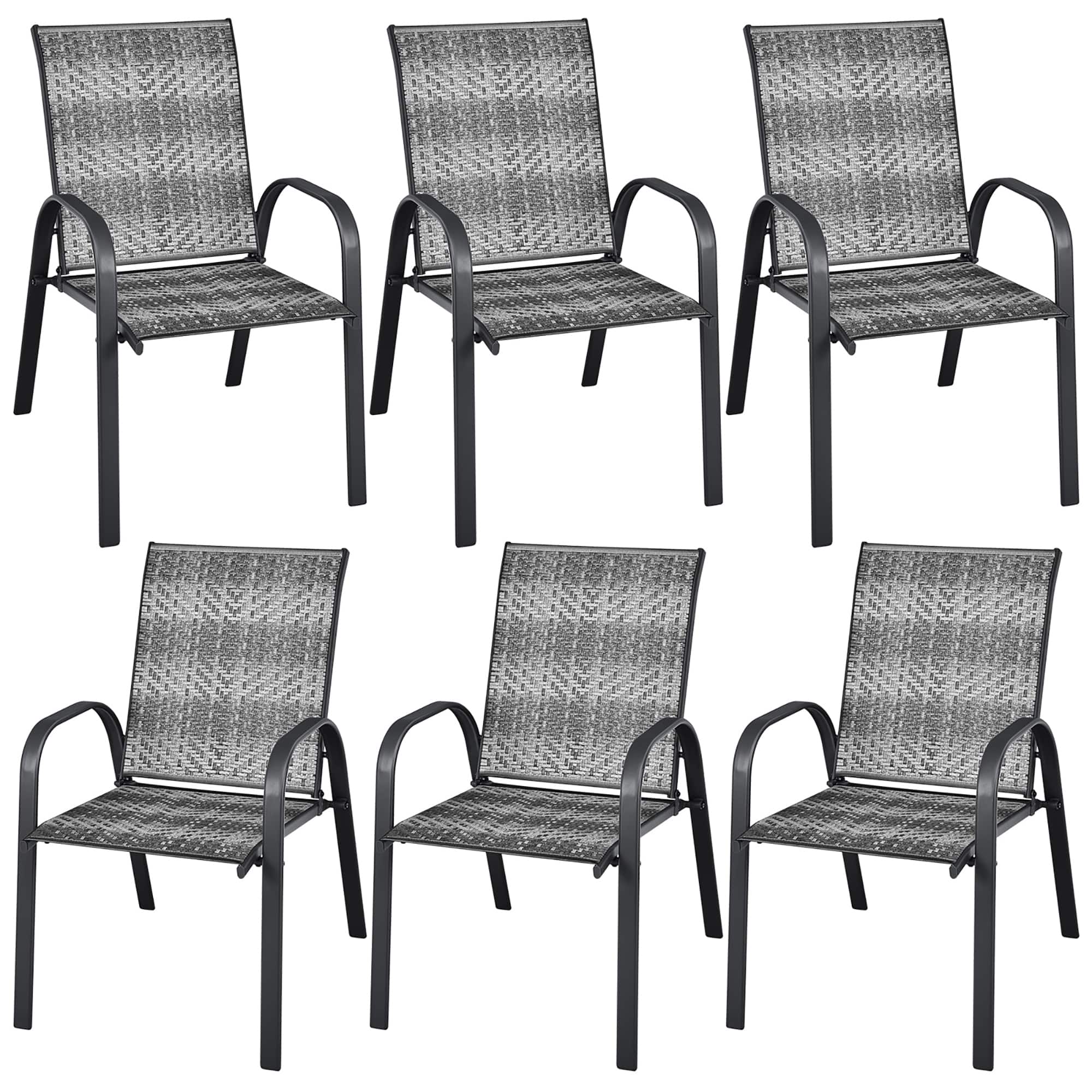 Gymax - 6PCS Outdoor PE Wicker Stacking Dining Chairs Patio Arm Chairs - Mix Grey price history on PriceWatchPro