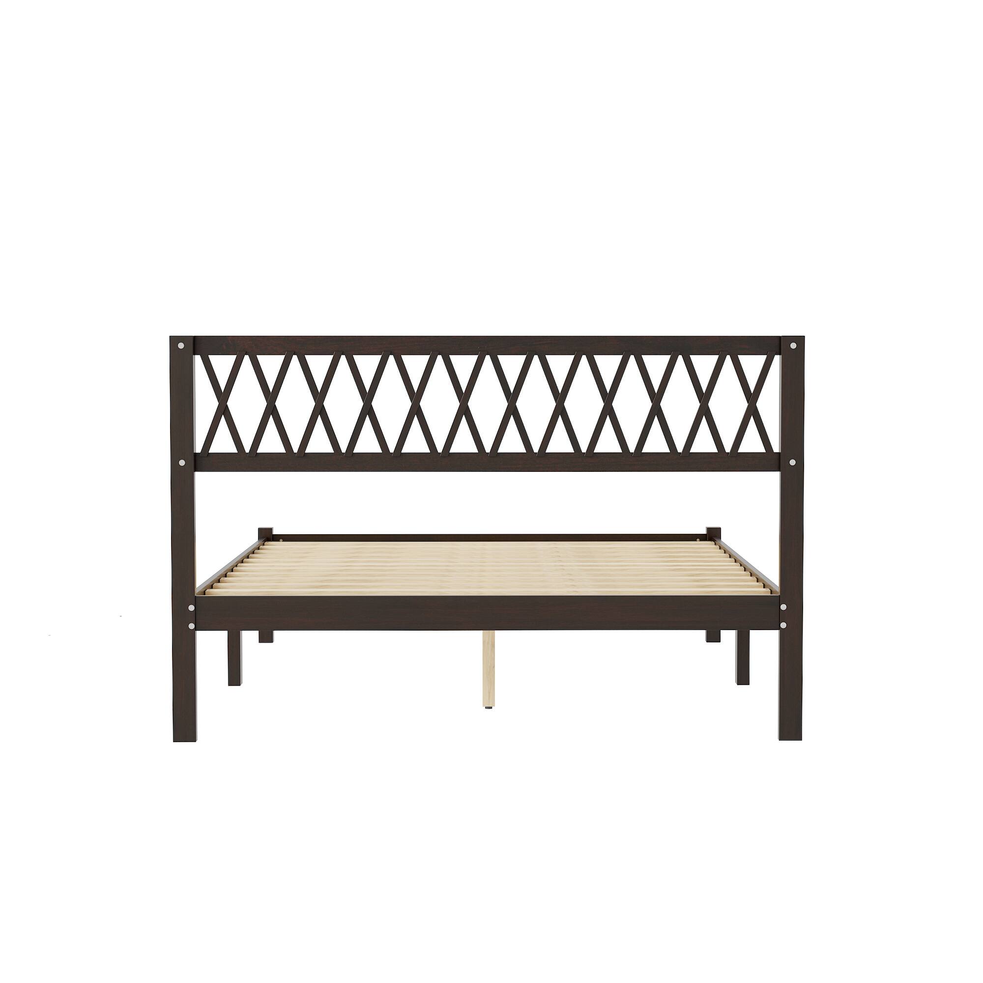 Back. Famapy - Famapy Solid Wood Platform Bed Frame - X - Pattern Headboard, Sturdy Slat Support, No Box Spring Needed - Brown.