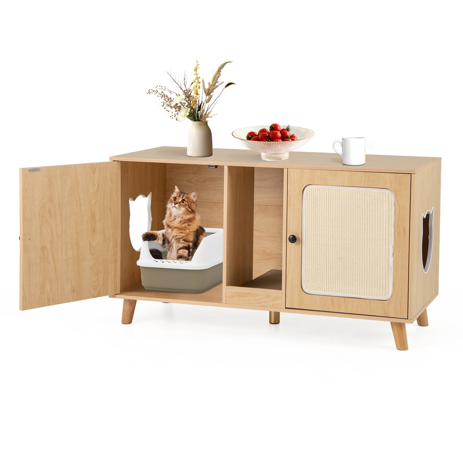 Alt View 9. Gymax - Gymax 43'' Cat Litter Box Enclosure for 2 Cats w/ Double Rooms 2 Sisal Scratching Mats Natural - Natural.