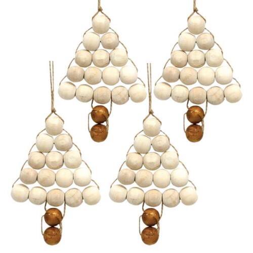 Front. BreeBe - *4/Set Natural Bead Tree Ornaments - White, Brown.