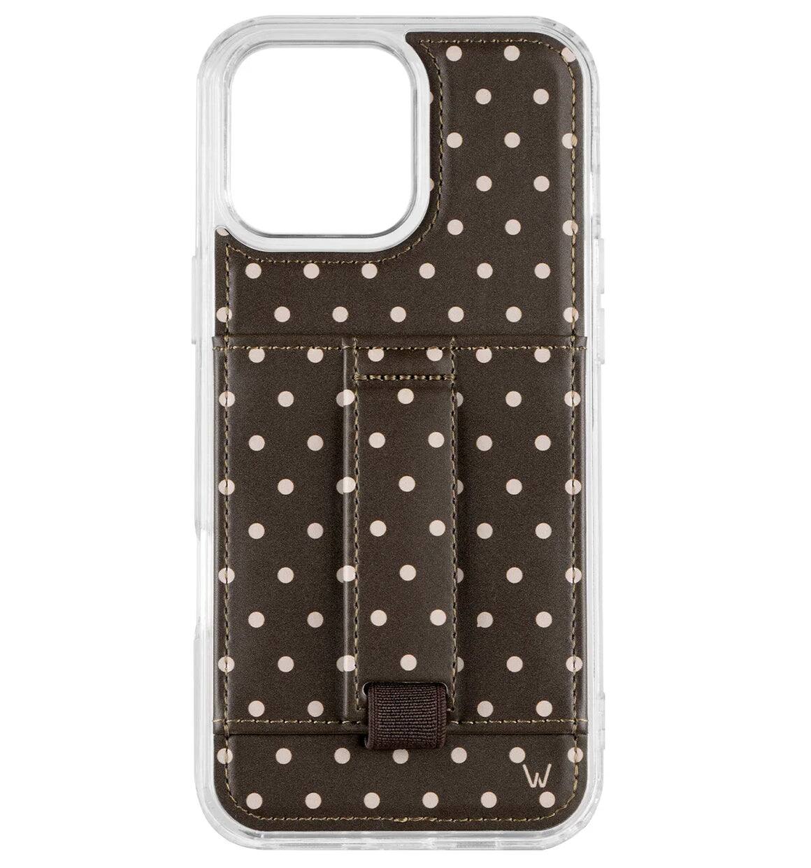 Walli Cases - Phone Case with Wallet and Finger Strap for iPhone 14 Plus - Cocoa Dot