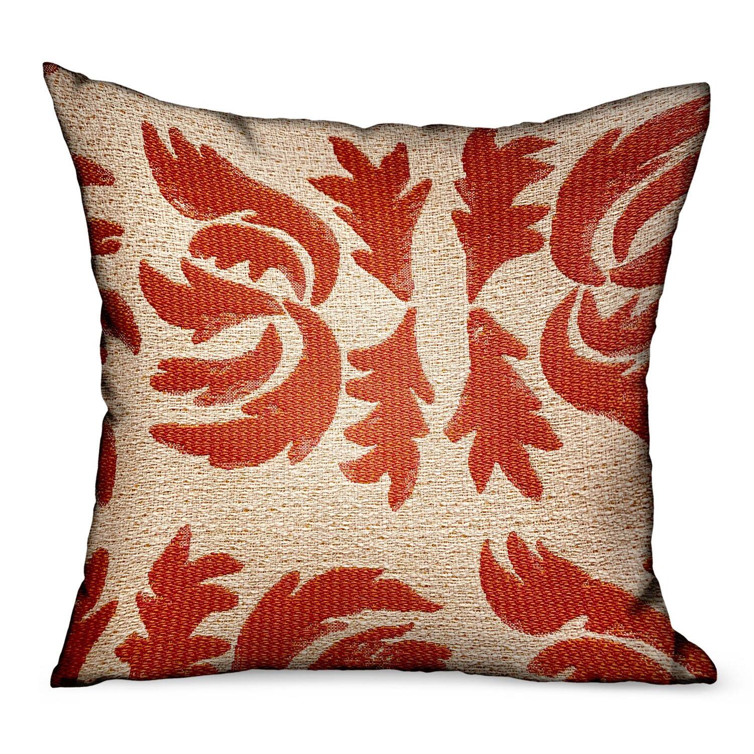 Front. Plutus Brands - Claret Leaflet Paisley Luxury Outdoor Indoor Throw Pillow Double sided 12" x 20" - Orange.