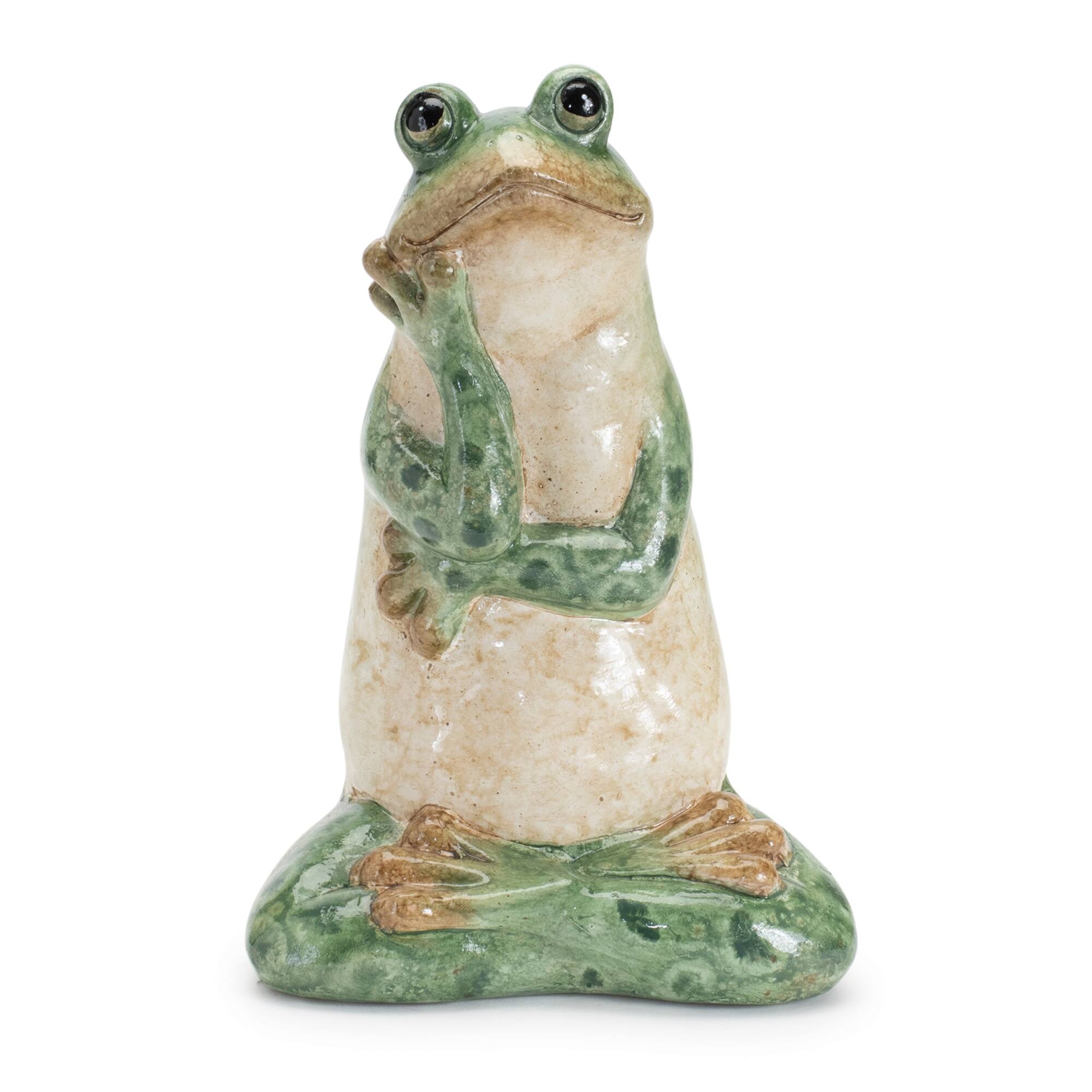 Left. BreeBe - Ceramic Garden Frog Statue (Set of 2) - Green, Beige.