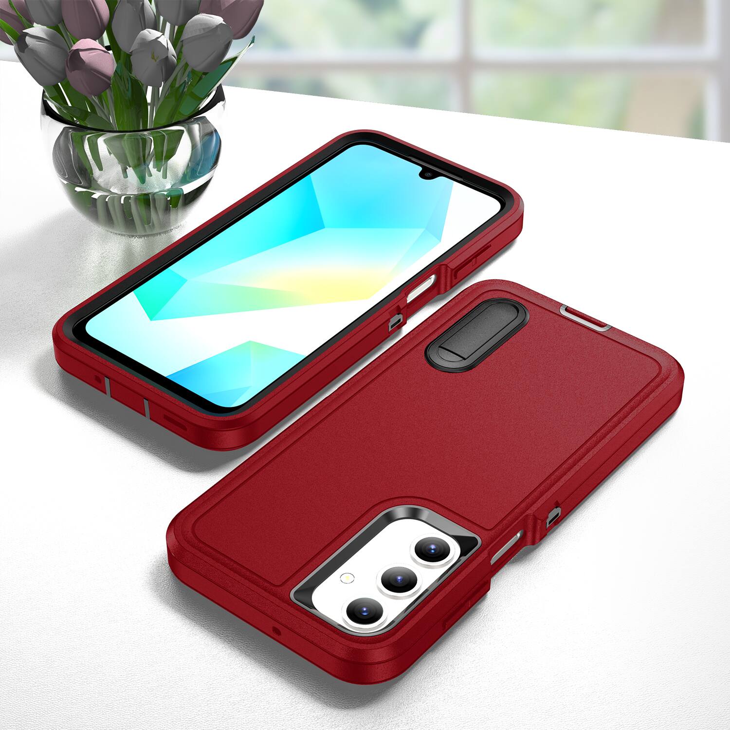 Alt View 3. Dteck - Heavy Duty Case for Samsung Galaxy A16 5G with Foldable Kickstand,Dual-Layer Shockproof Hard PC Soft Silicone Cover - A.