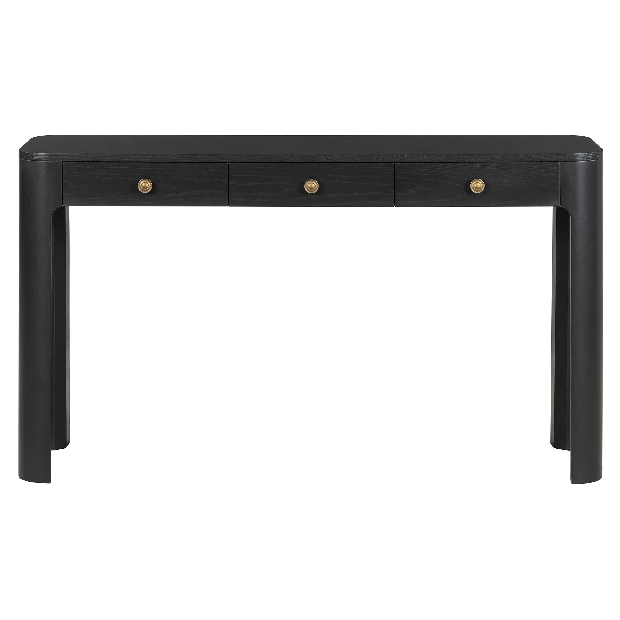 Alt View 4. MERAVOM - Console Table with Curved Corners, Entryway Table with 3 Concealed Drawers, Sofa Table with Thick Legs for Living Room - Black.