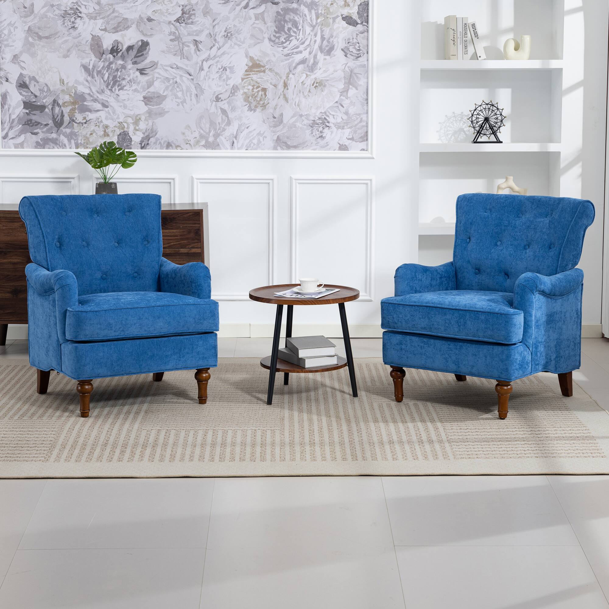 Alt View 5. GOODSILO - Comfortable Upholstered Accent Armchair with Ergonomic Support and Retro Wooden Legs for Living Room or Office - Light Blue.