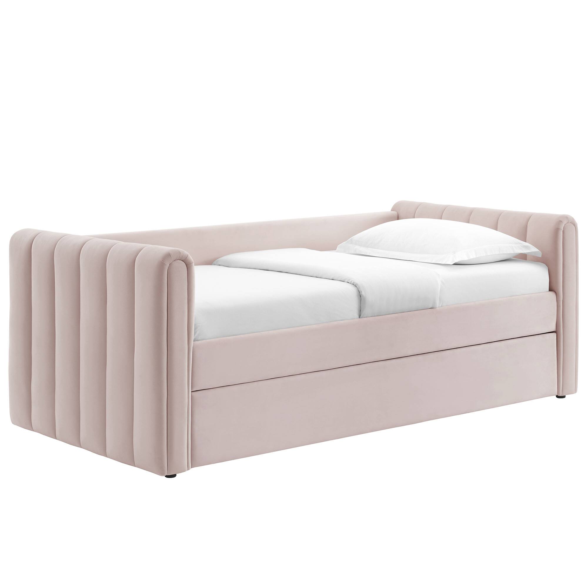 Angle. Modway - Veyla Channel Tufted Performance Velvet Twin Daybed With Trundle by Modway - Pink.