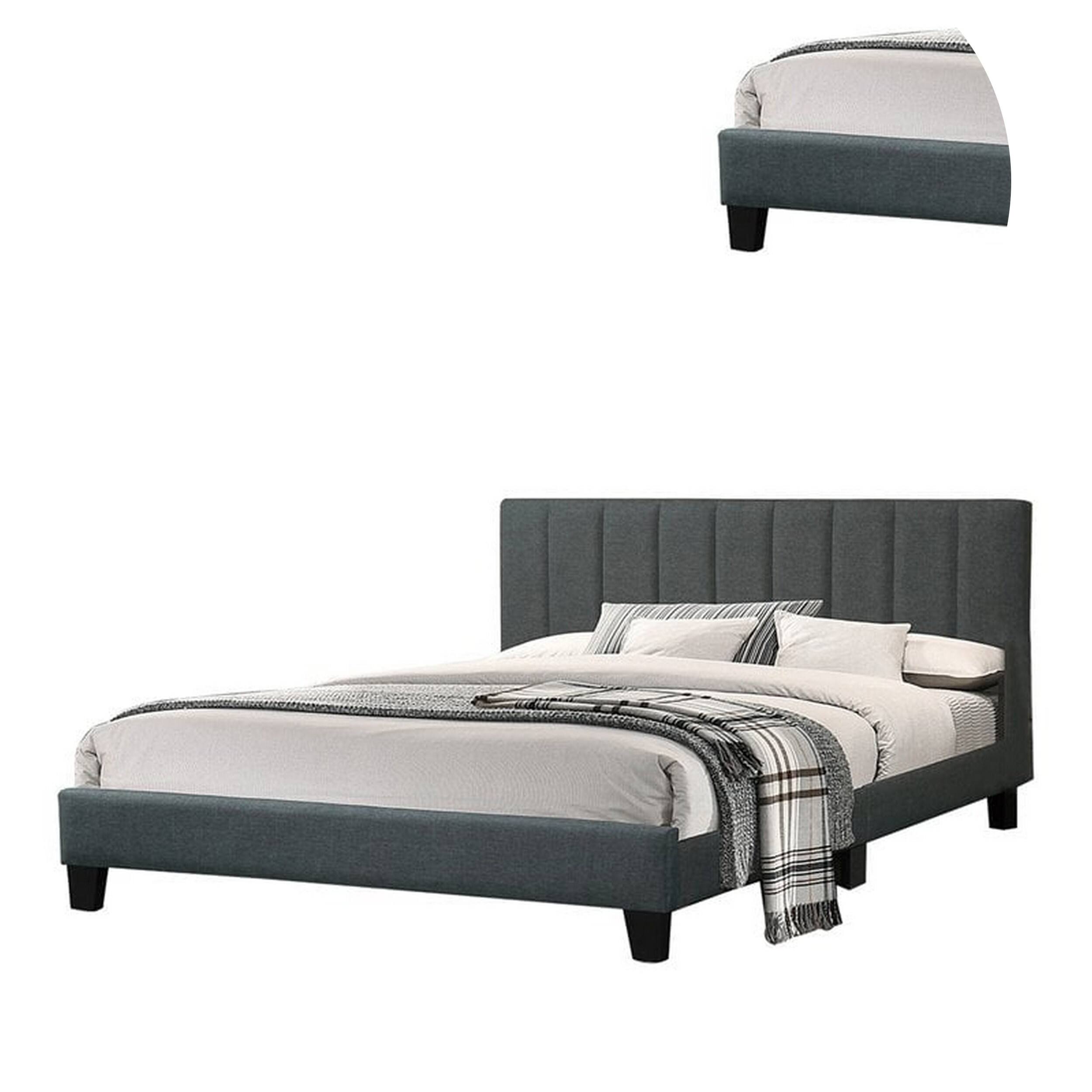 Alt View 3. Manhattan Lane - Dex Modern Platform Full Size Bed, Plush Tufted Upholstery - Charcoal Gray.