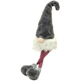 BreeBe - *Large Dangle Leg Plush Fuzzy Gray Santa Gnome - Multi