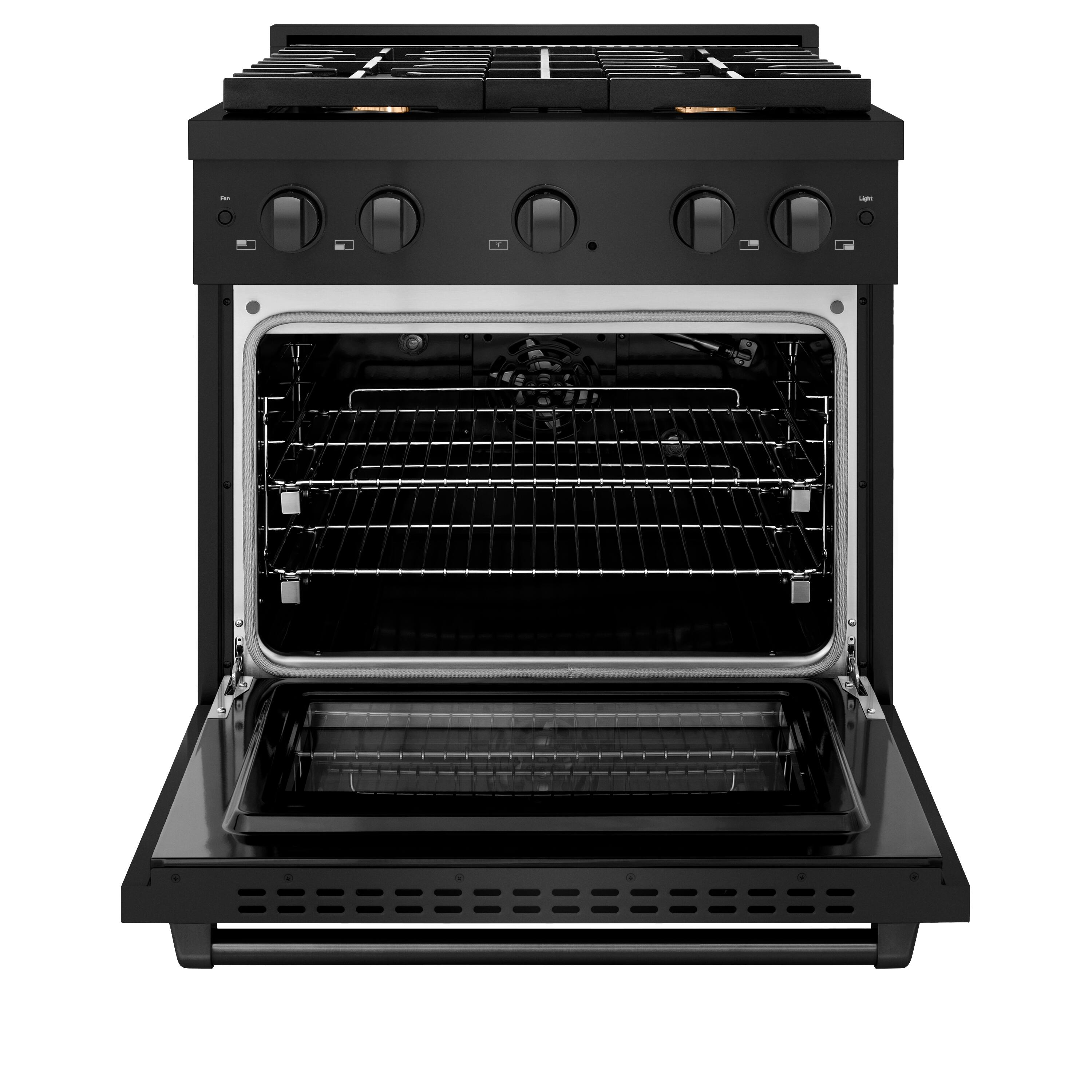 Angle. ZLINE - 30" Paramount Gas Range w/ Convection Oven in Black Stainless & 4 Brass Burners (SGRB-BR-30) - Black Stainless Steel.