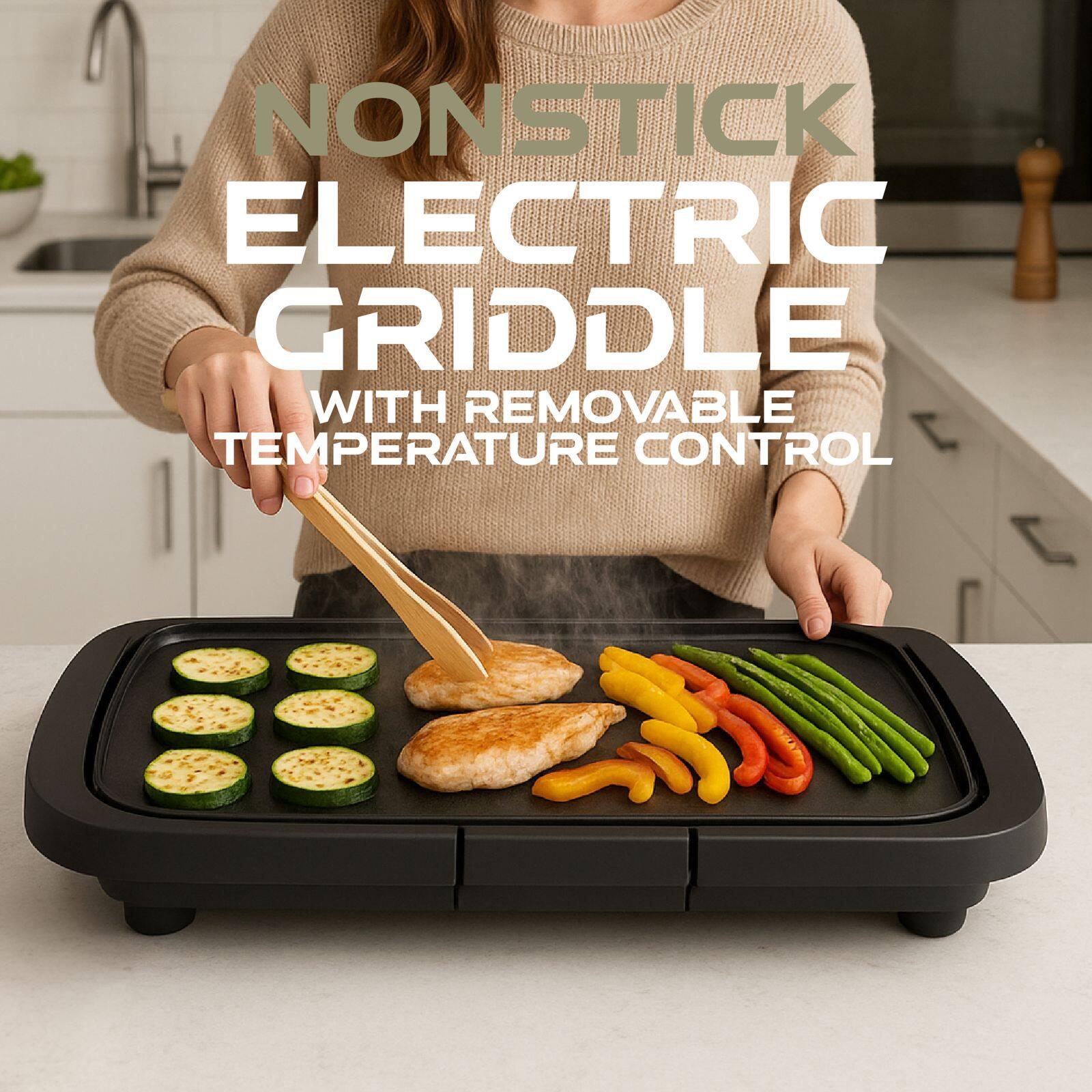 NONSTICK ELECTRIC GRIDDLE WITH REMOVABLE TEMPERATURE CONTROL