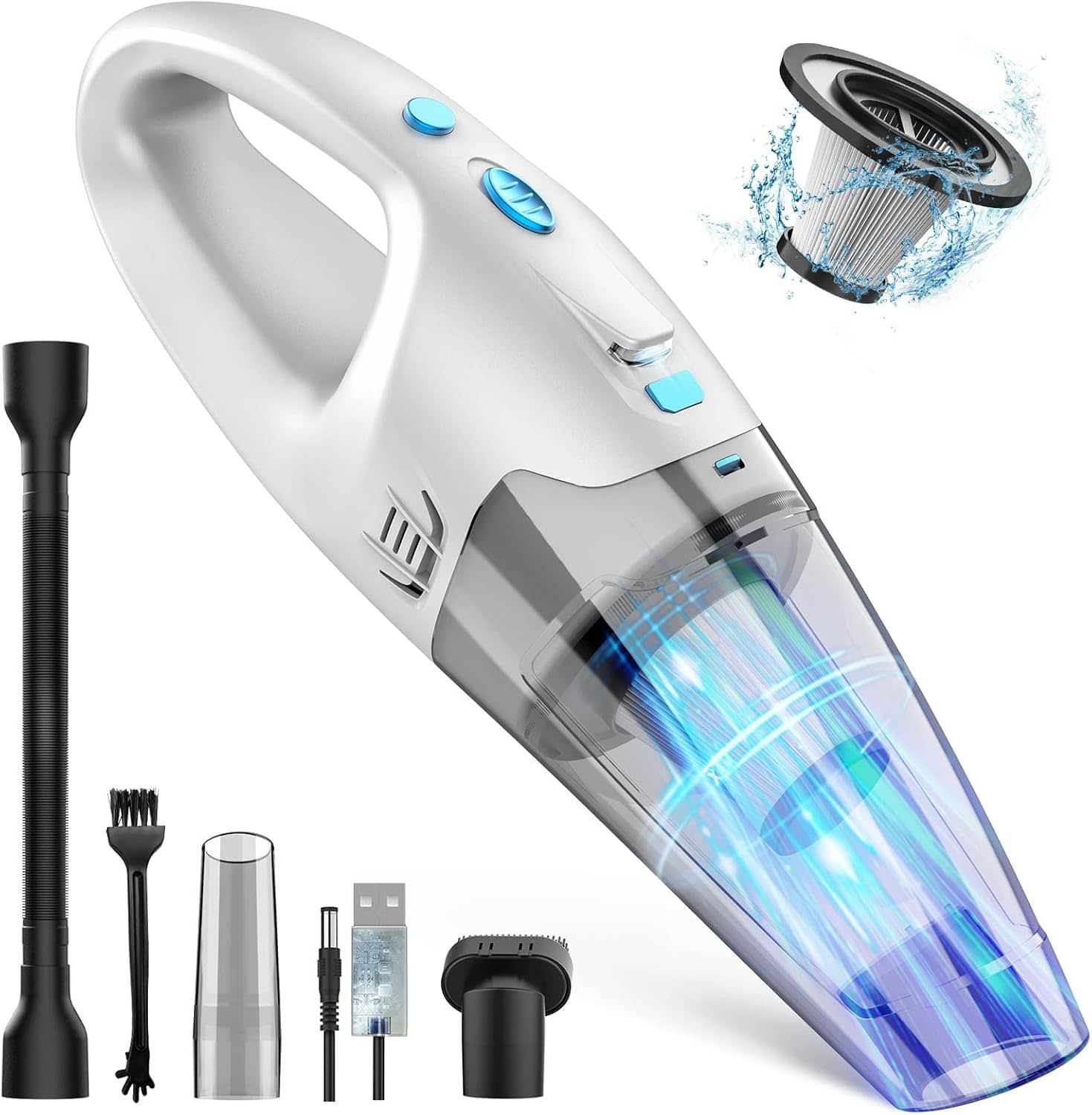 Teendow | | 6,000Pa Cordless Handheld Vacuum, Lightweight Rechargeable Car Vacuum Cleaner with 30-Min Runtime & 450ml Dustbin | White | Best Buy